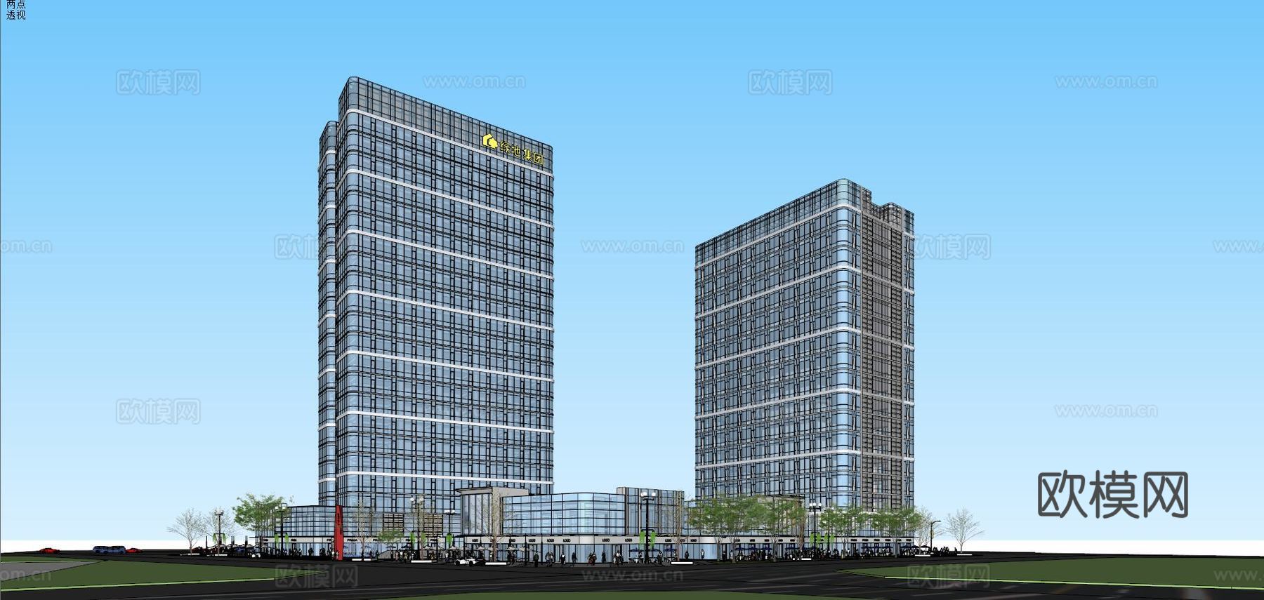 现代高层办公楼su模型下载