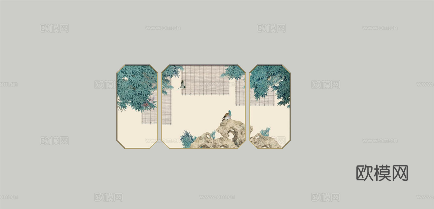 新中式绿植装饰挂画su模型下载