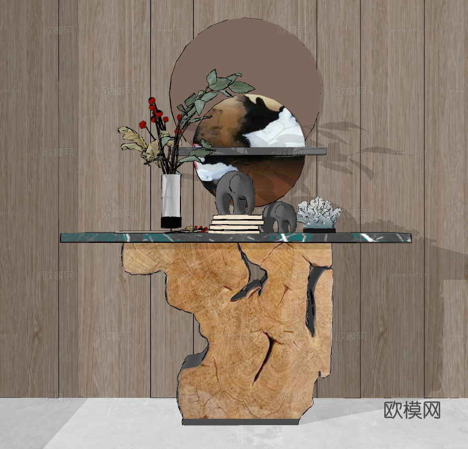 新中式原木端景台su模型下载