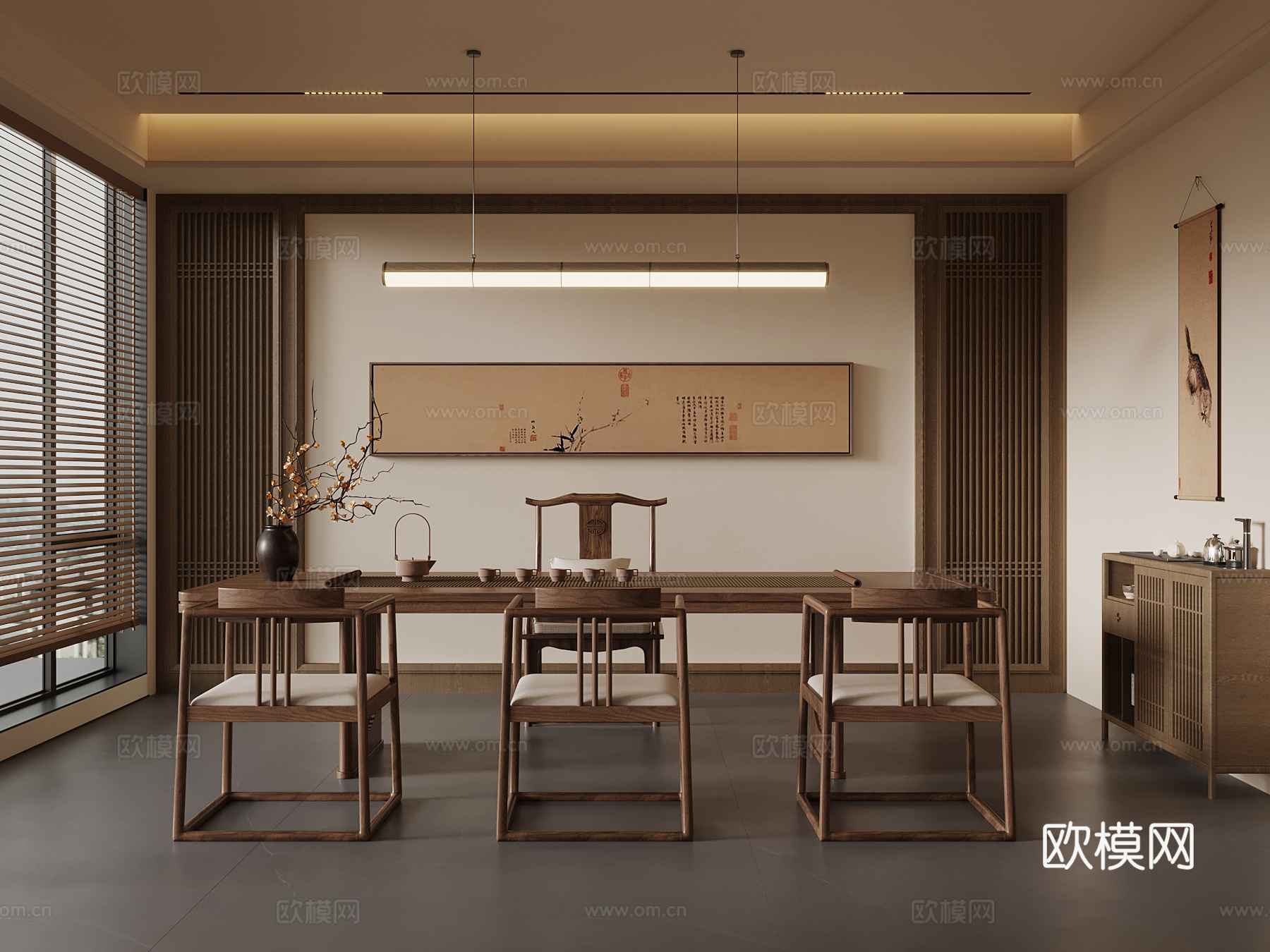 新中式茶室 茶桌椅 茶台3d模型