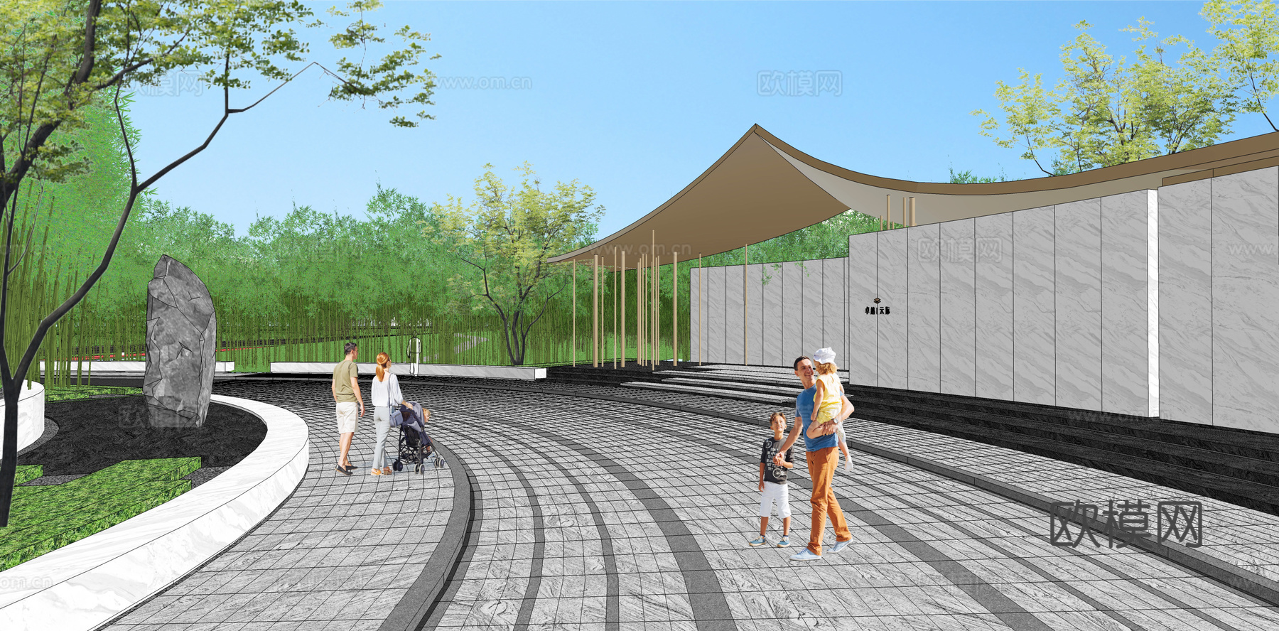 现代庭院景观廊架su模型下载