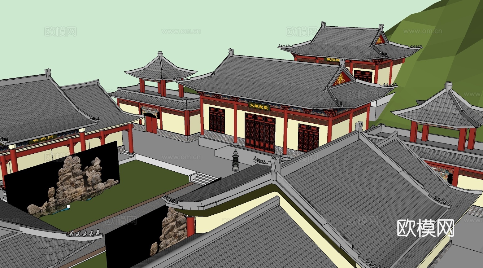 中式寺庙su模型下载