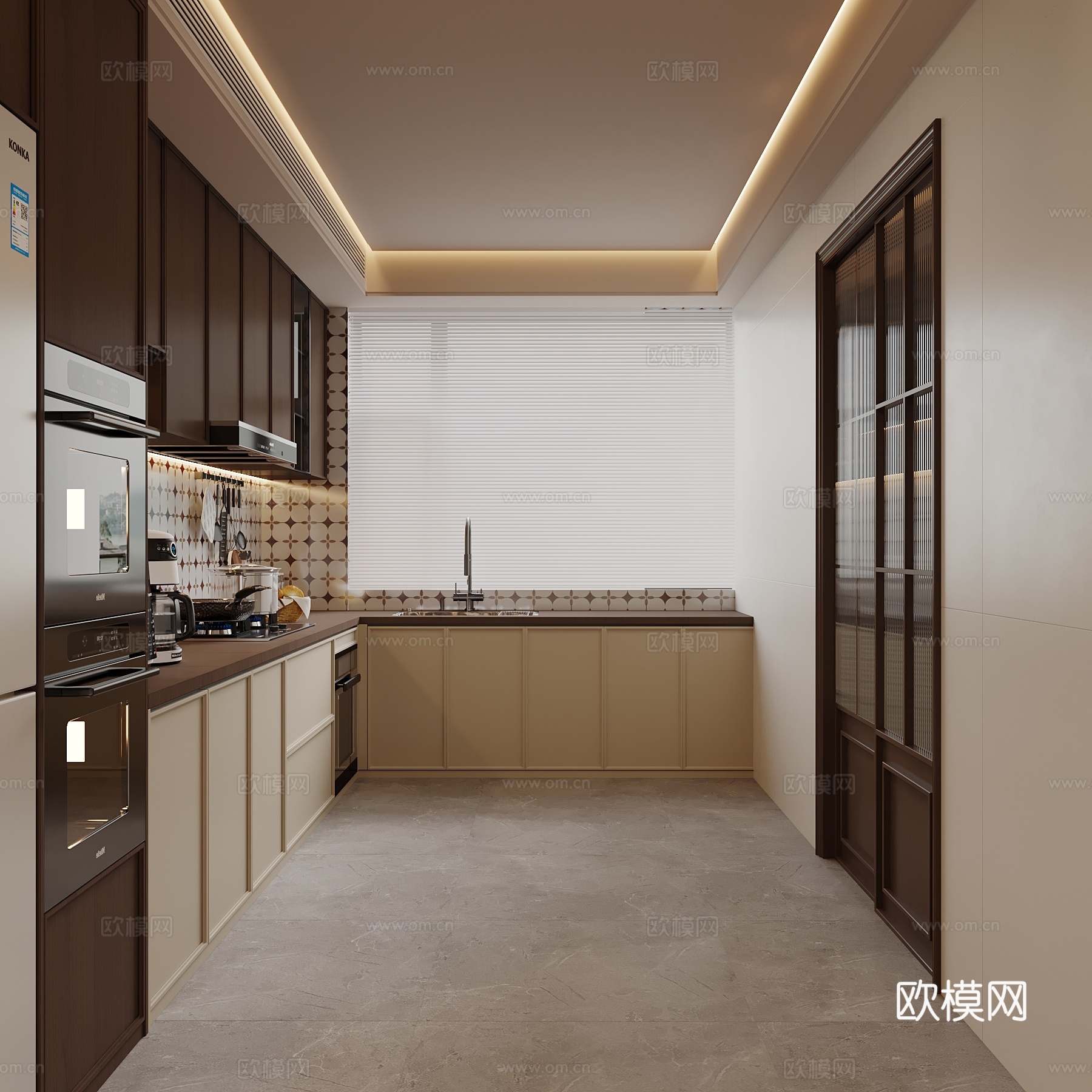 中古风厨房 洗碗机 抽油烟机 烤箱su模型