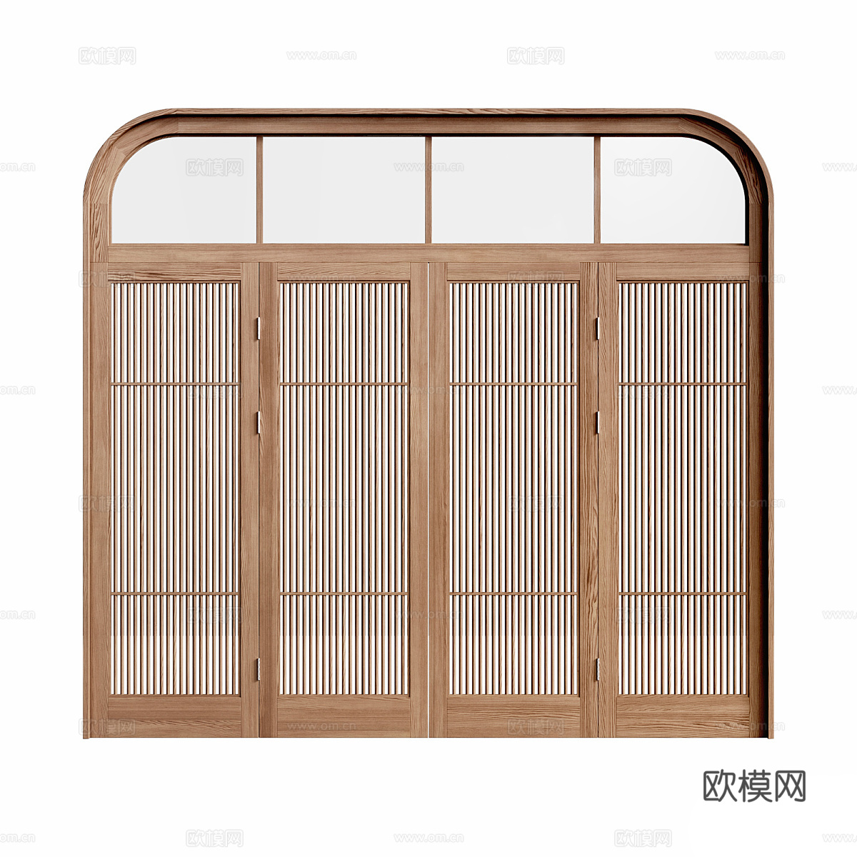 新中式侘寂拱形木质双开门3d模型
