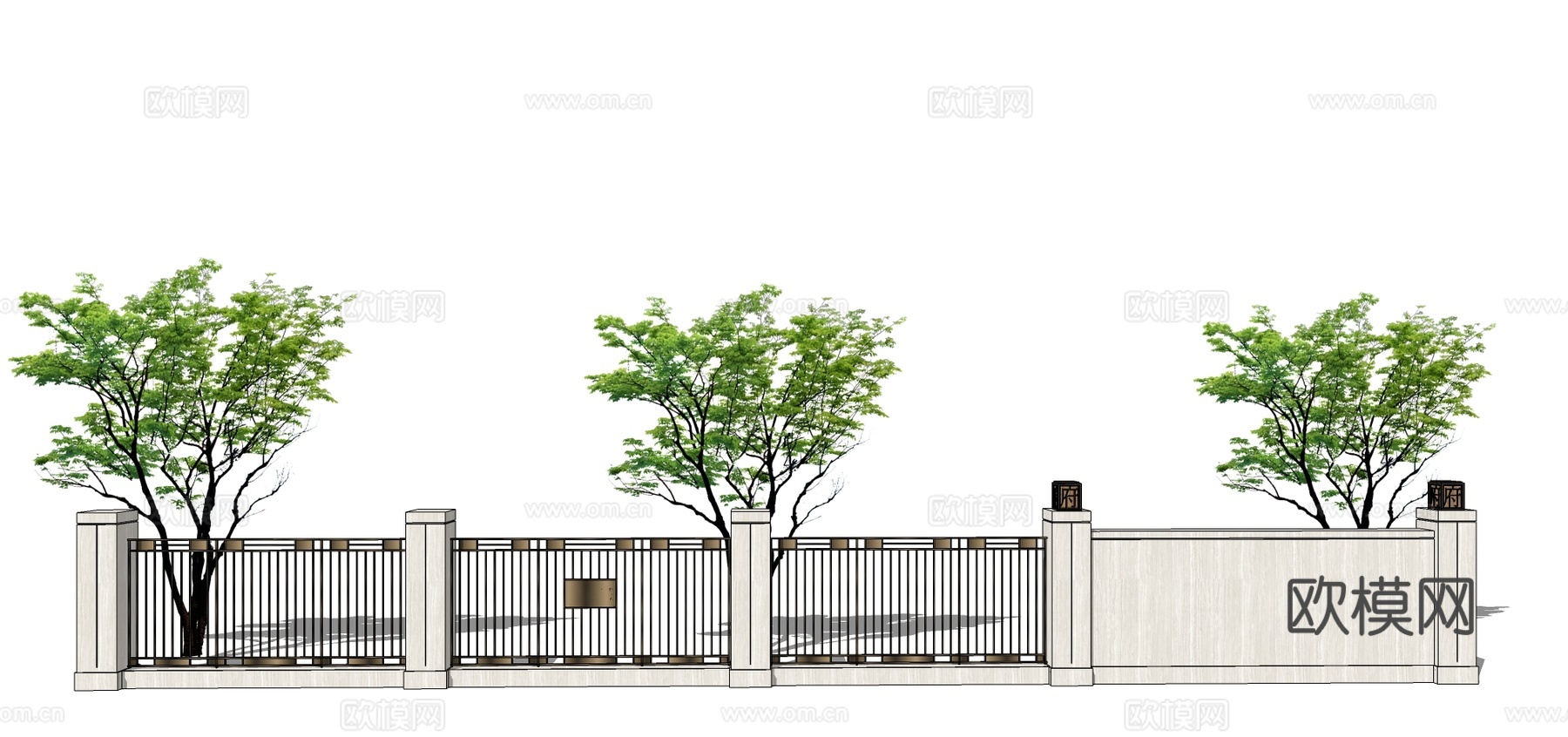 新中式景墙围墙su模型下载