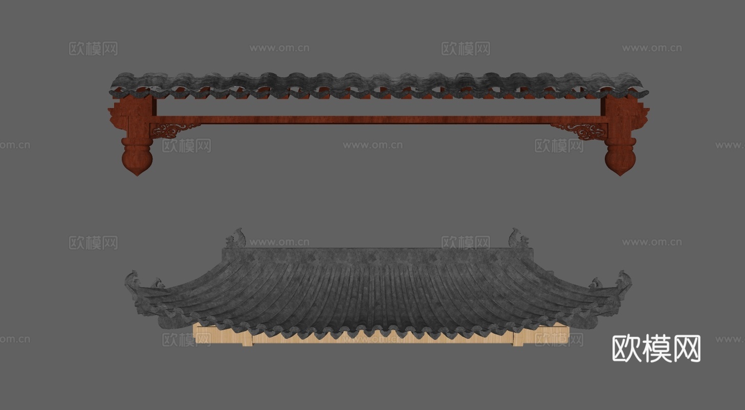 中式屋檐su模型下载