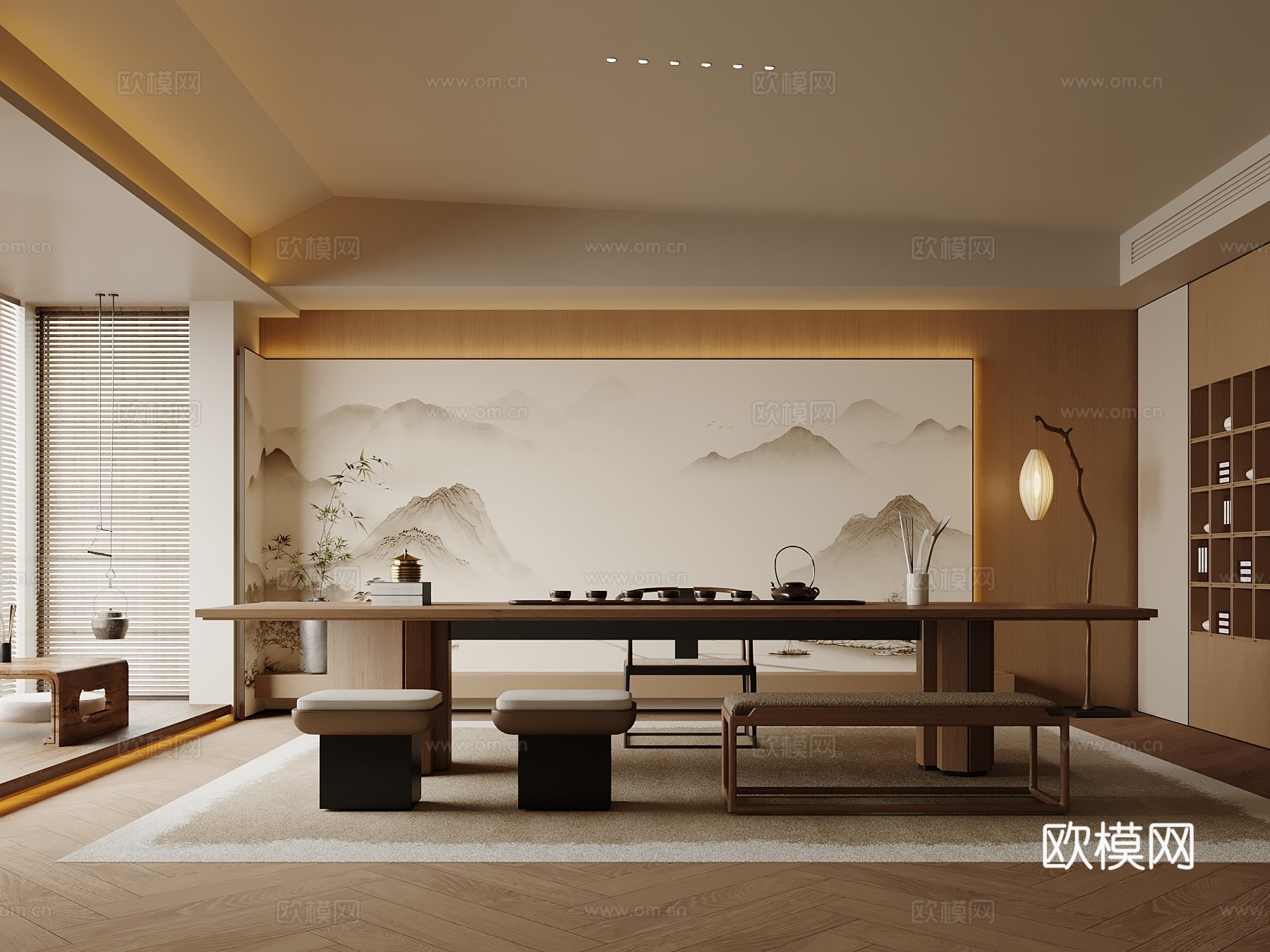 新中式茶室 茶桌椅 书房3d模型