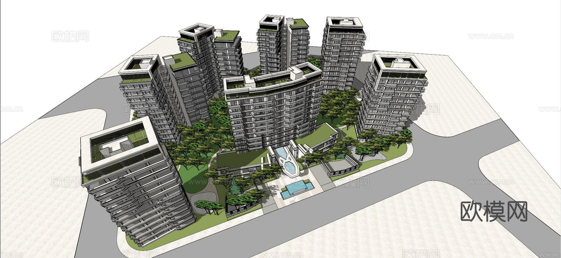 现代高层住宅小区su模型下载