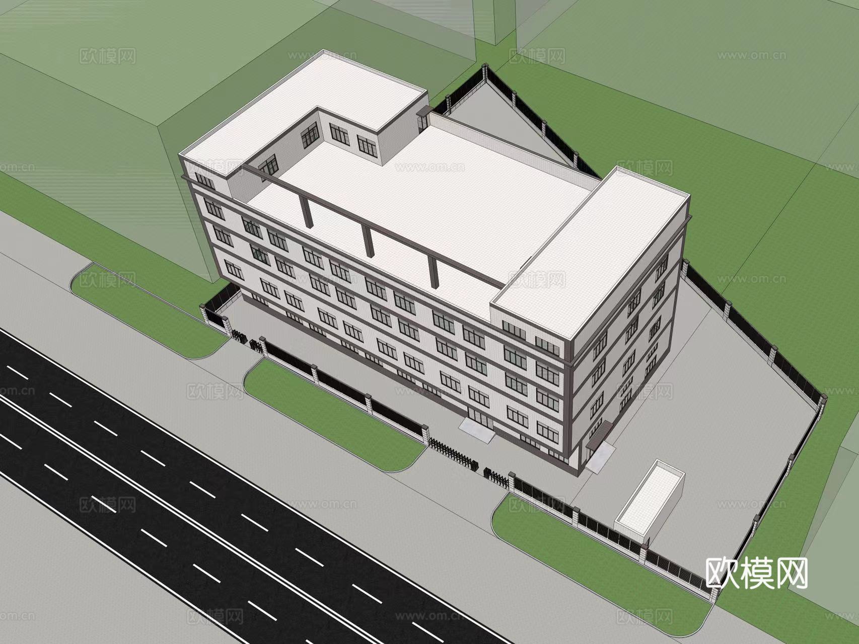 现代工厂厂房建筑外观su模型下载