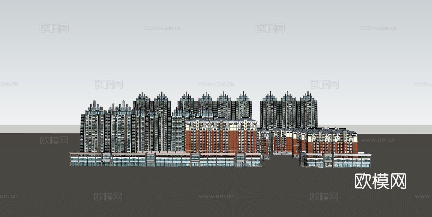 现代住宅楼建筑外观su模型下载
