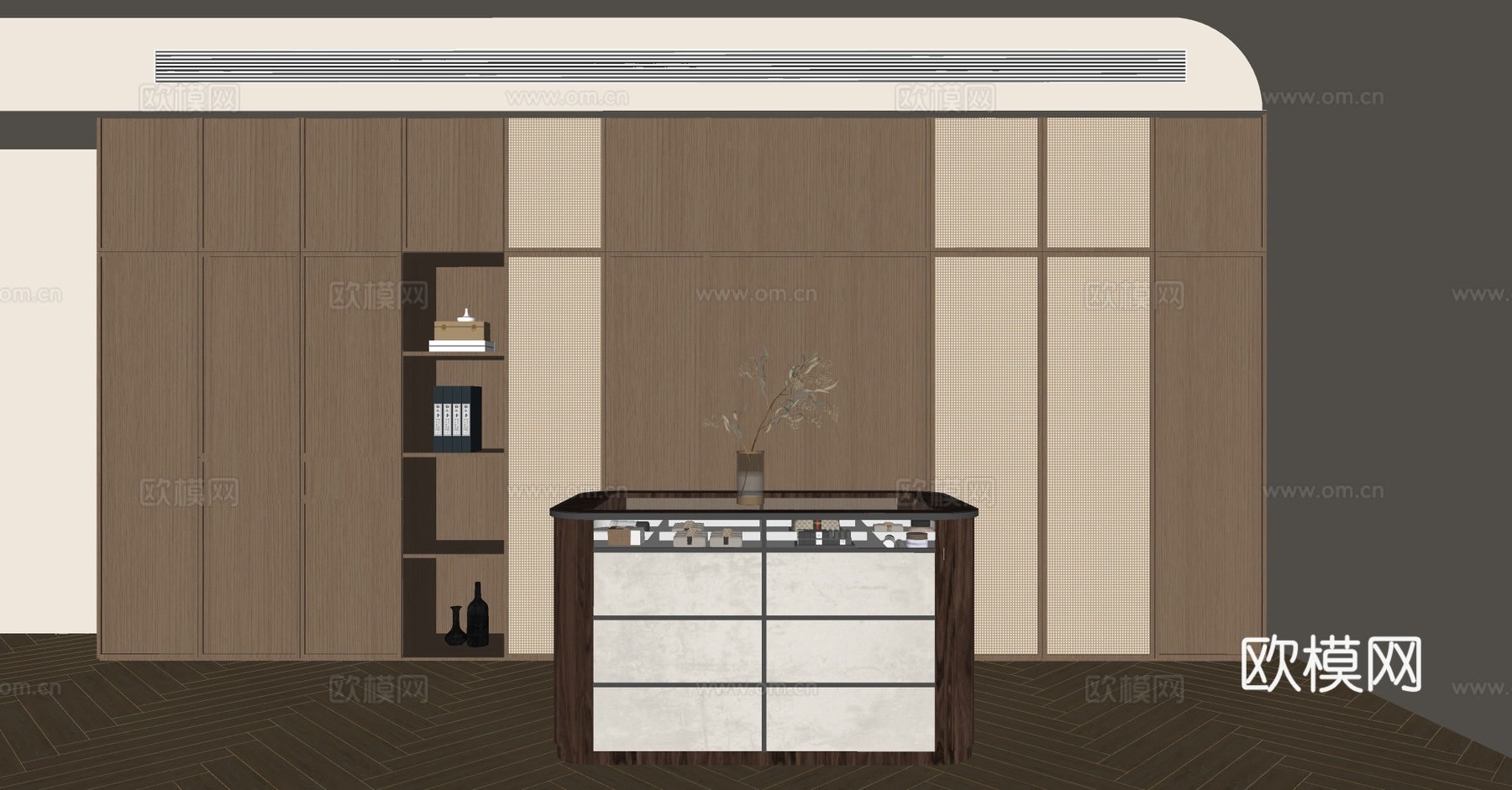 原木风衣帽间 岛台衣帽间 步入式衣帽间 一字型衣帽间 岛台柜su模型