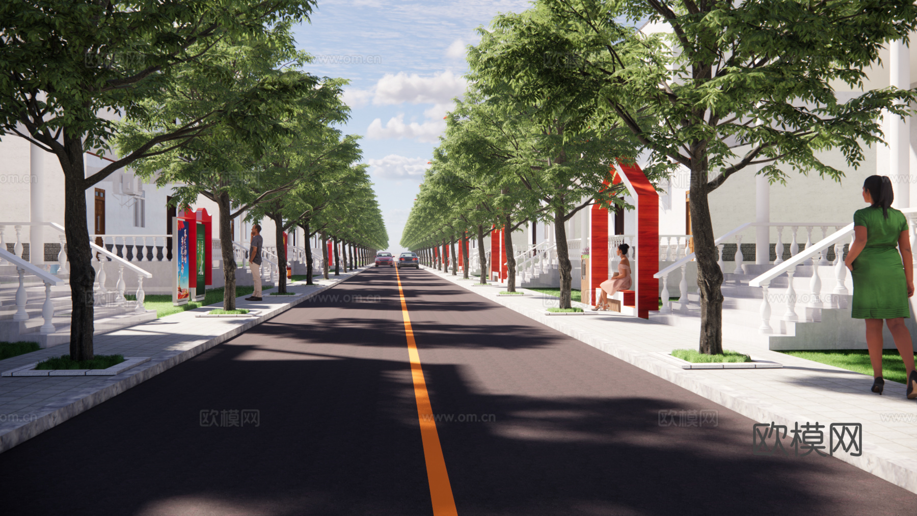 现代乡村马路街道su模型下载