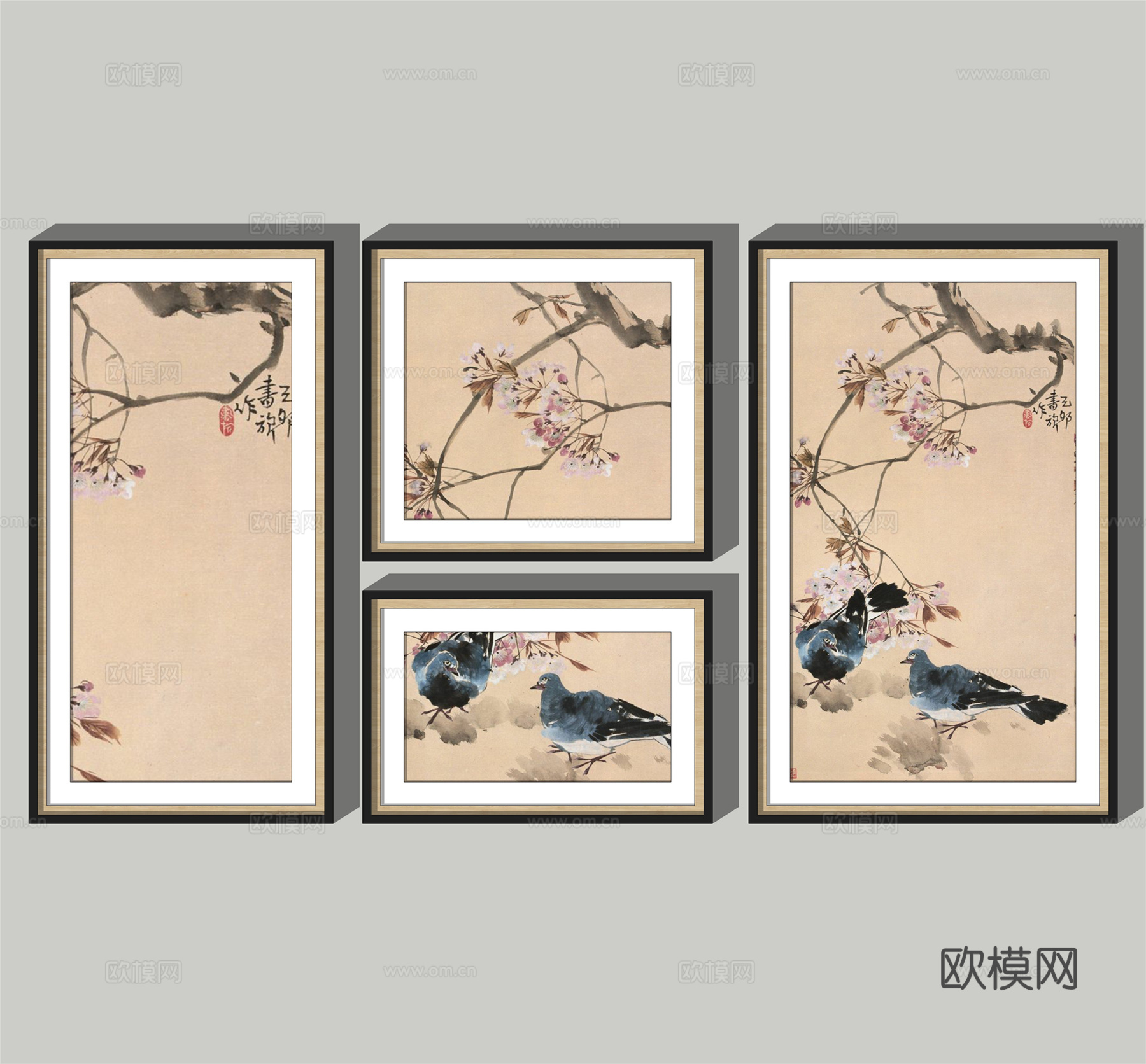 新中式装饰挂画su模型下载