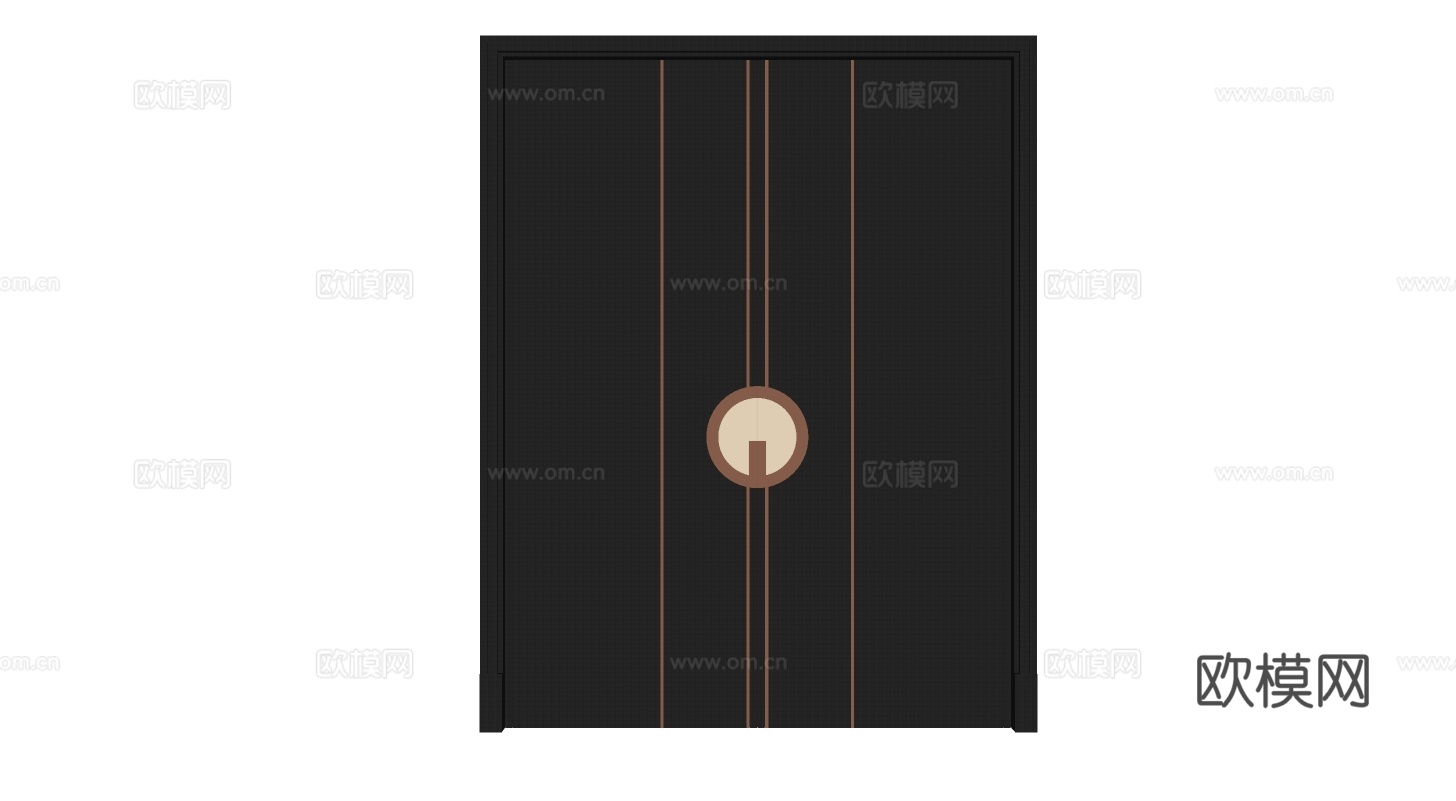 新中式实木双开门su模型下载