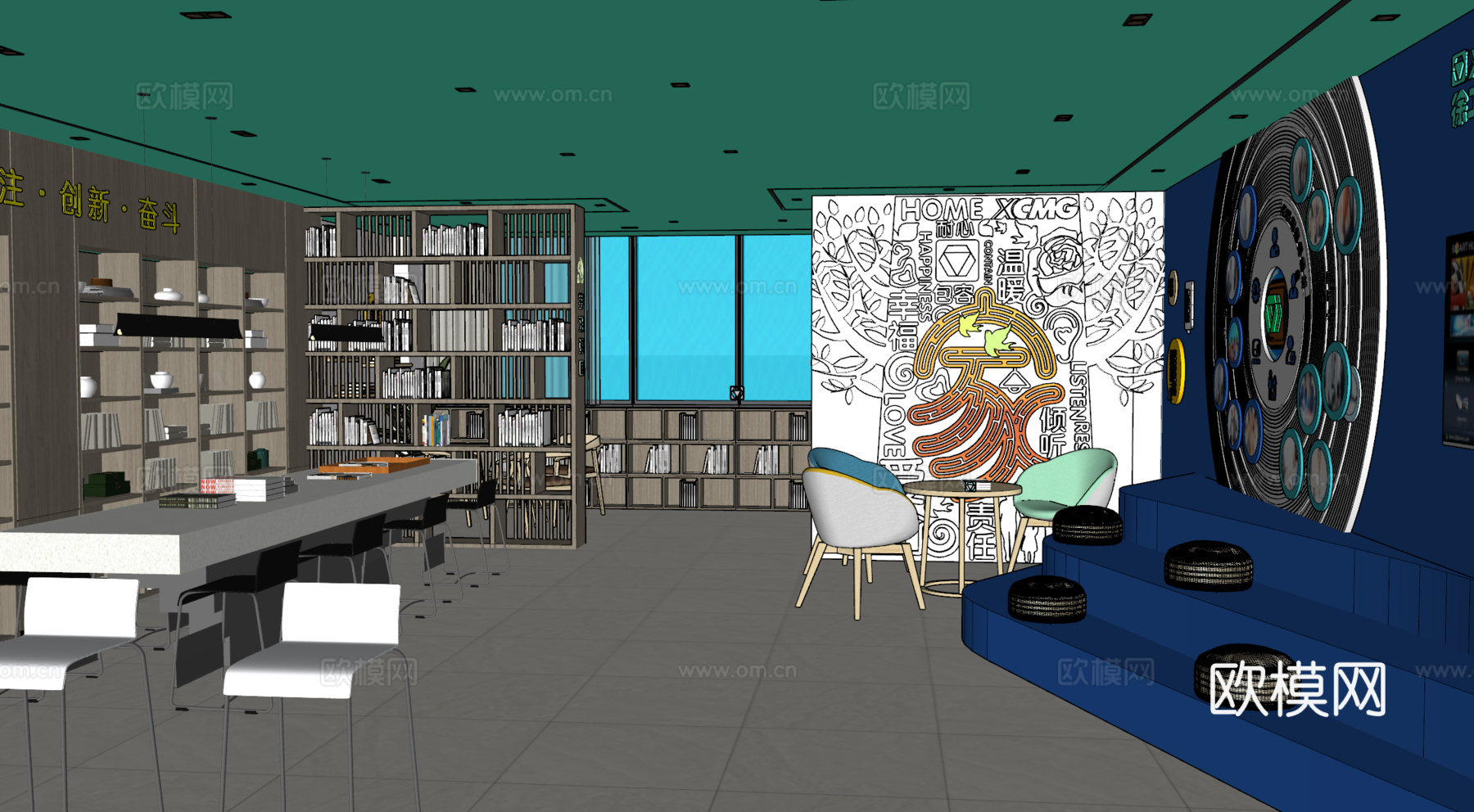 现代书屋图书室su模型下载