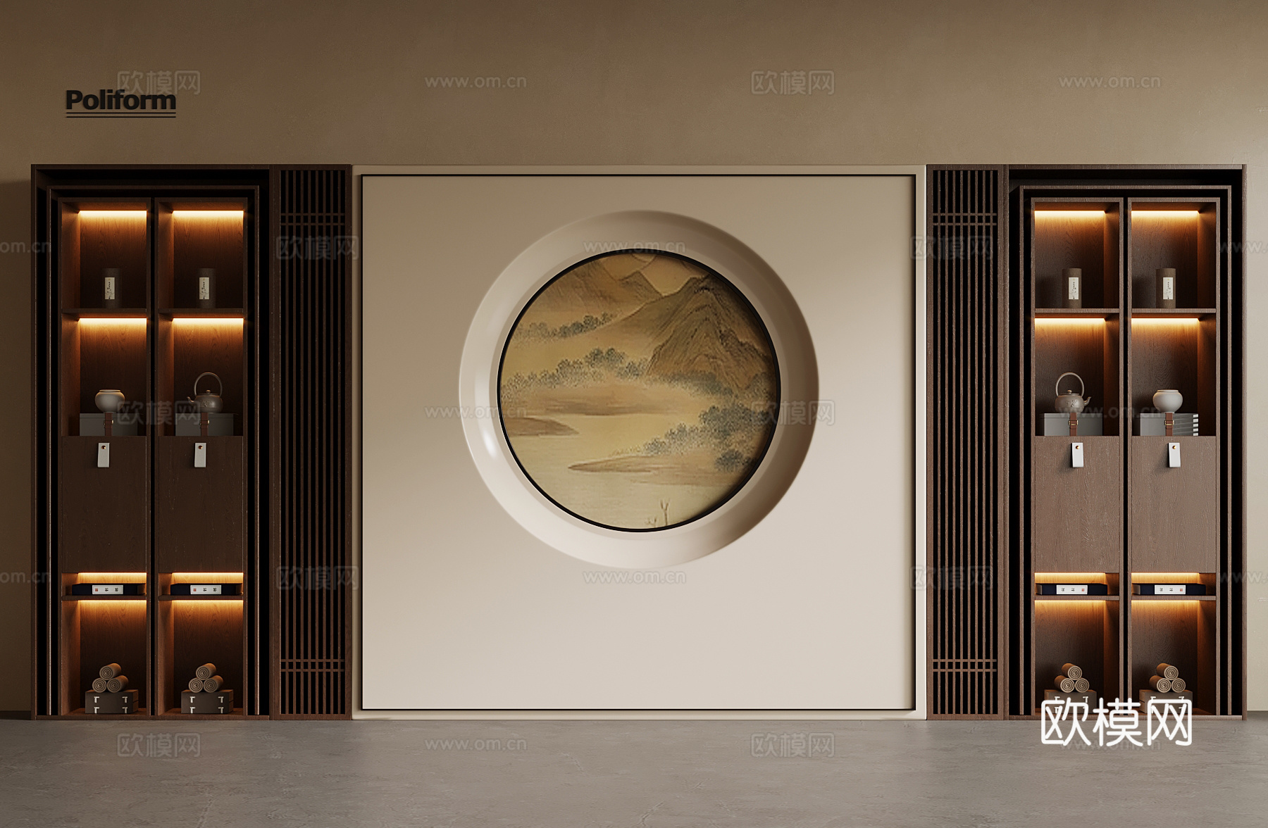 新中式茶叶柜 背景墙3d模型