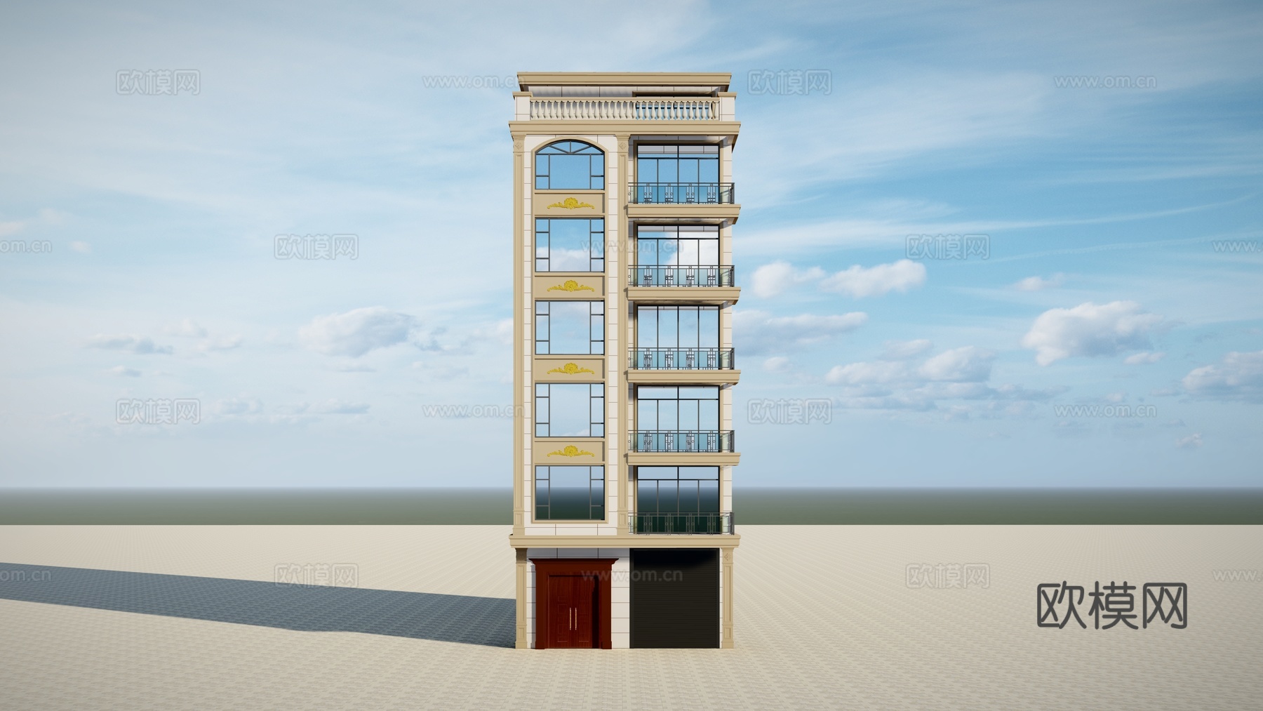 欧式独栋别墅建筑外观su模型下载