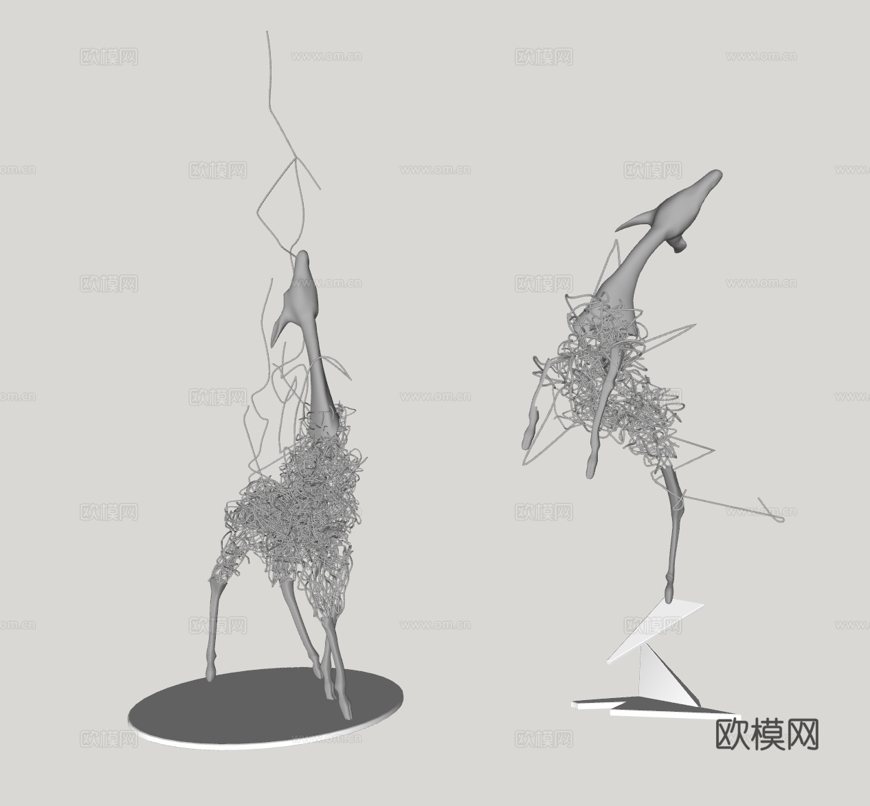 现代铁艺鹿雕塑摆件su模型下载