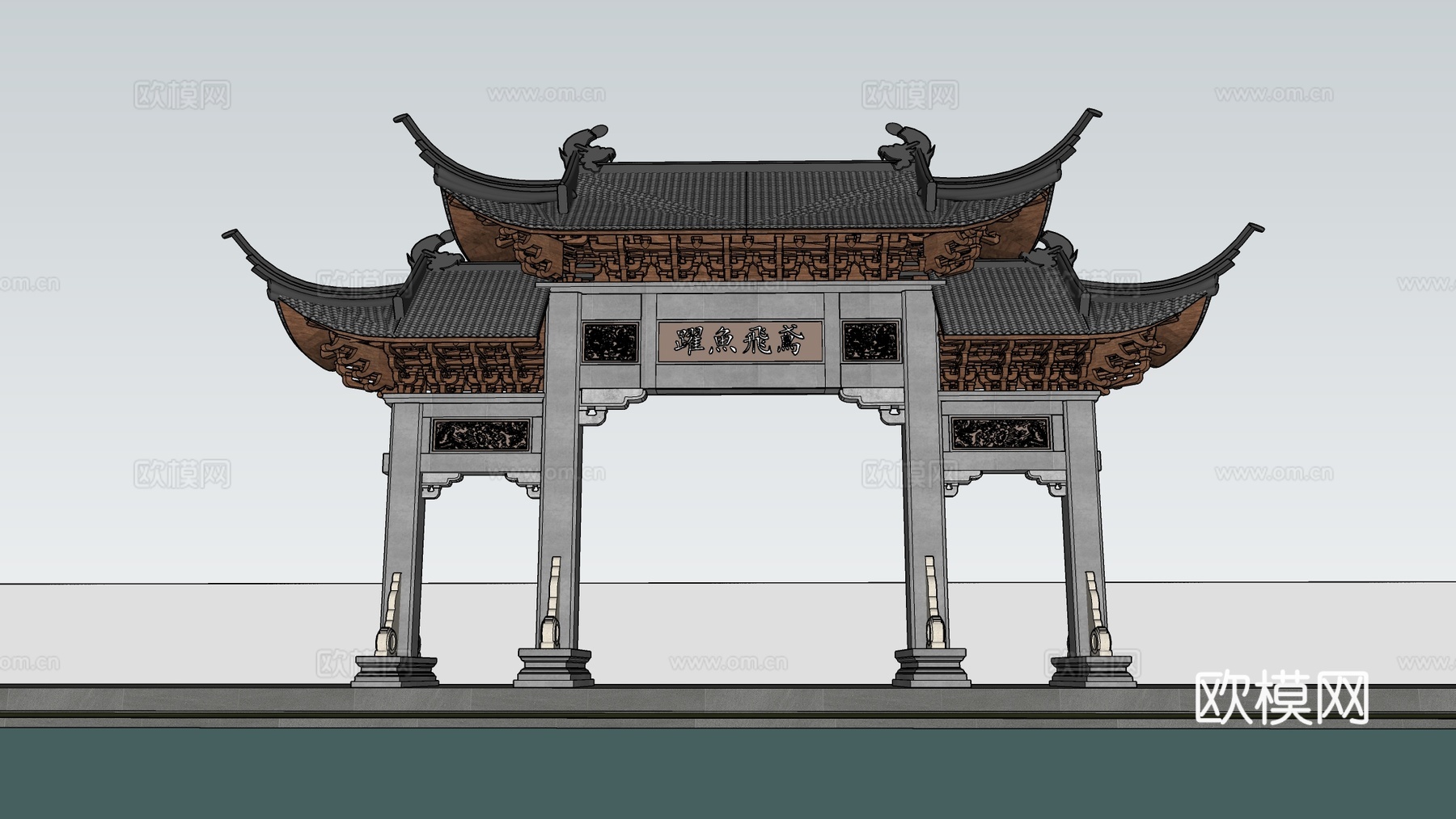 现代牌坊 门楼 入口大门 牌楼su模型下载