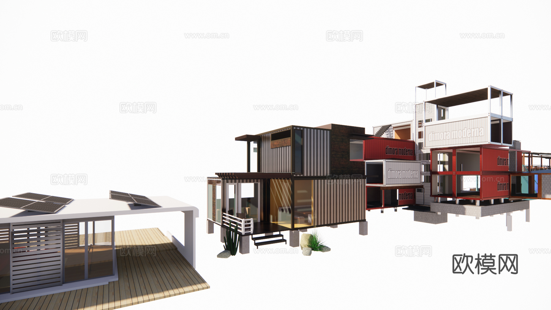 现代集装箱建筑外观su模型下载
