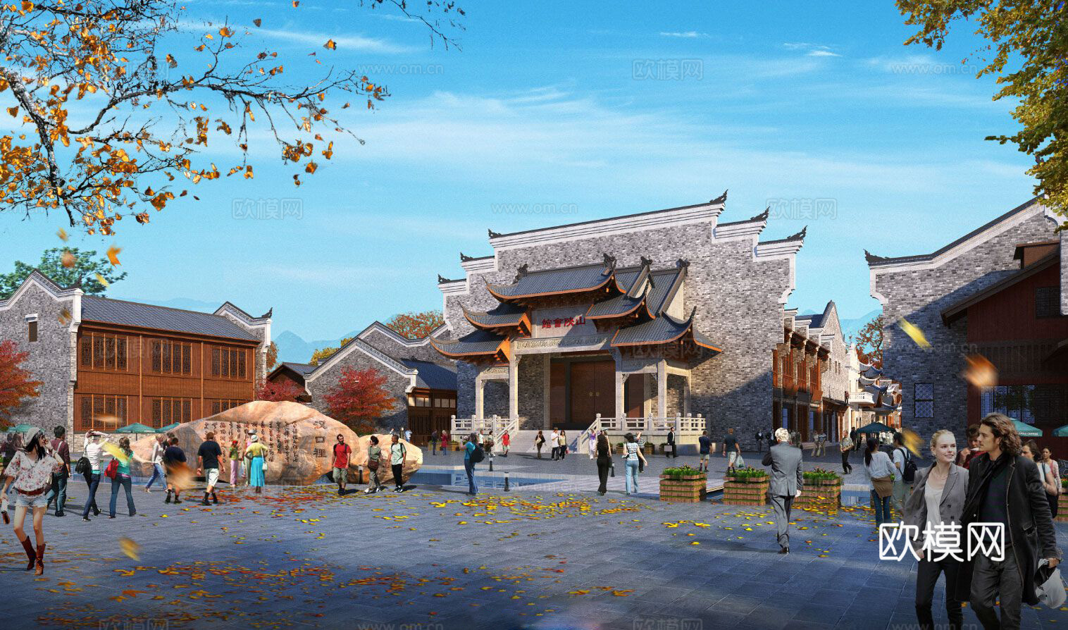 中式商业街su模型下载
