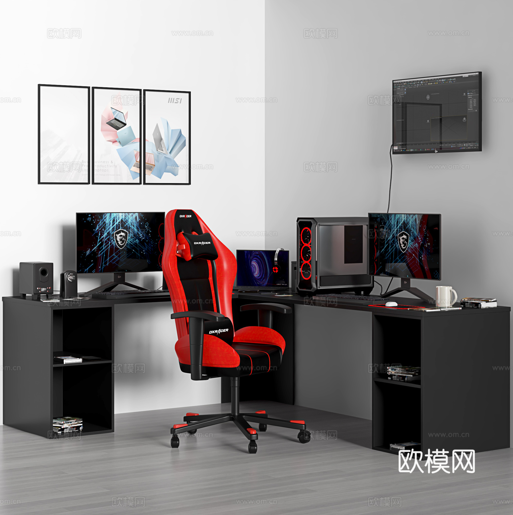现代电脑桌椅 电竞桌椅 电竞房3d模型