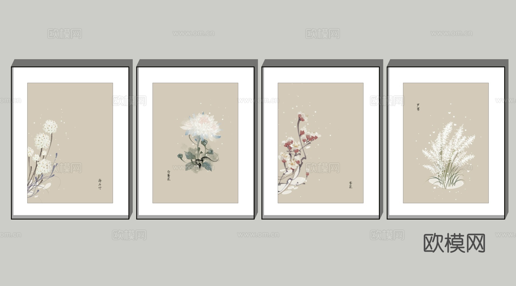 新中式花卉装饰挂画su模型下载