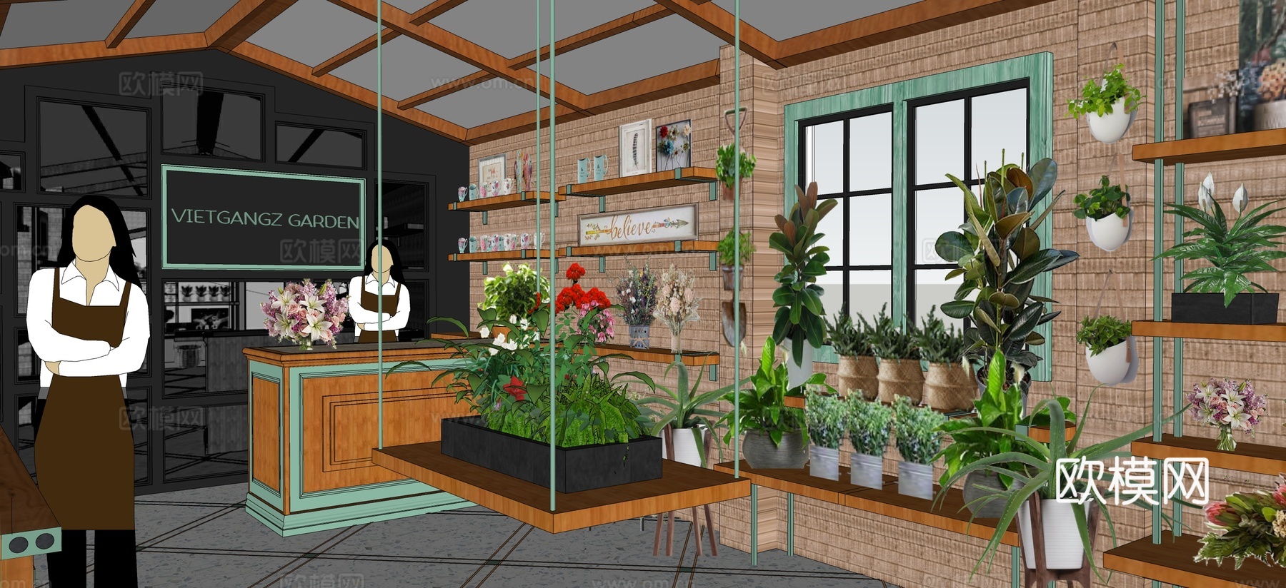 现代花店su模型下载