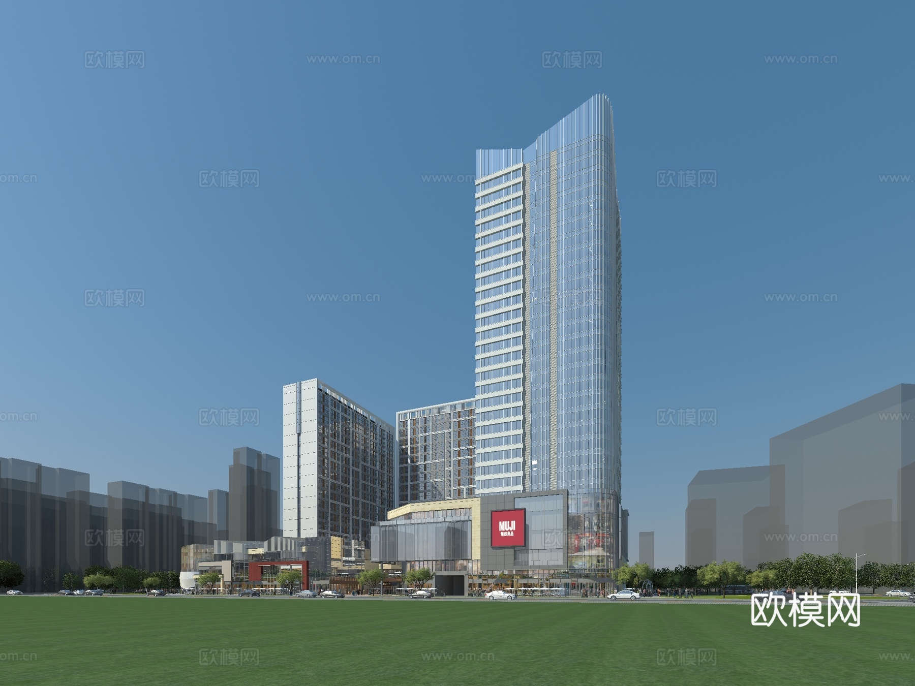 现代办公楼鸟瞰su模型下载