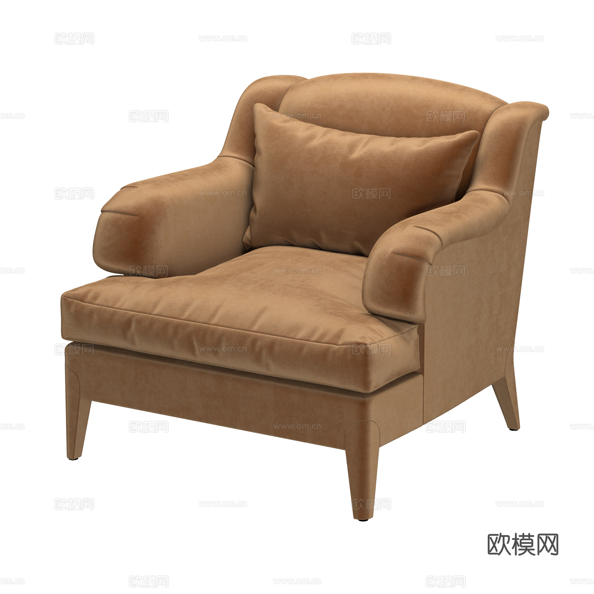 现代意式轻奢丝绒布艺沙发椅3d模型