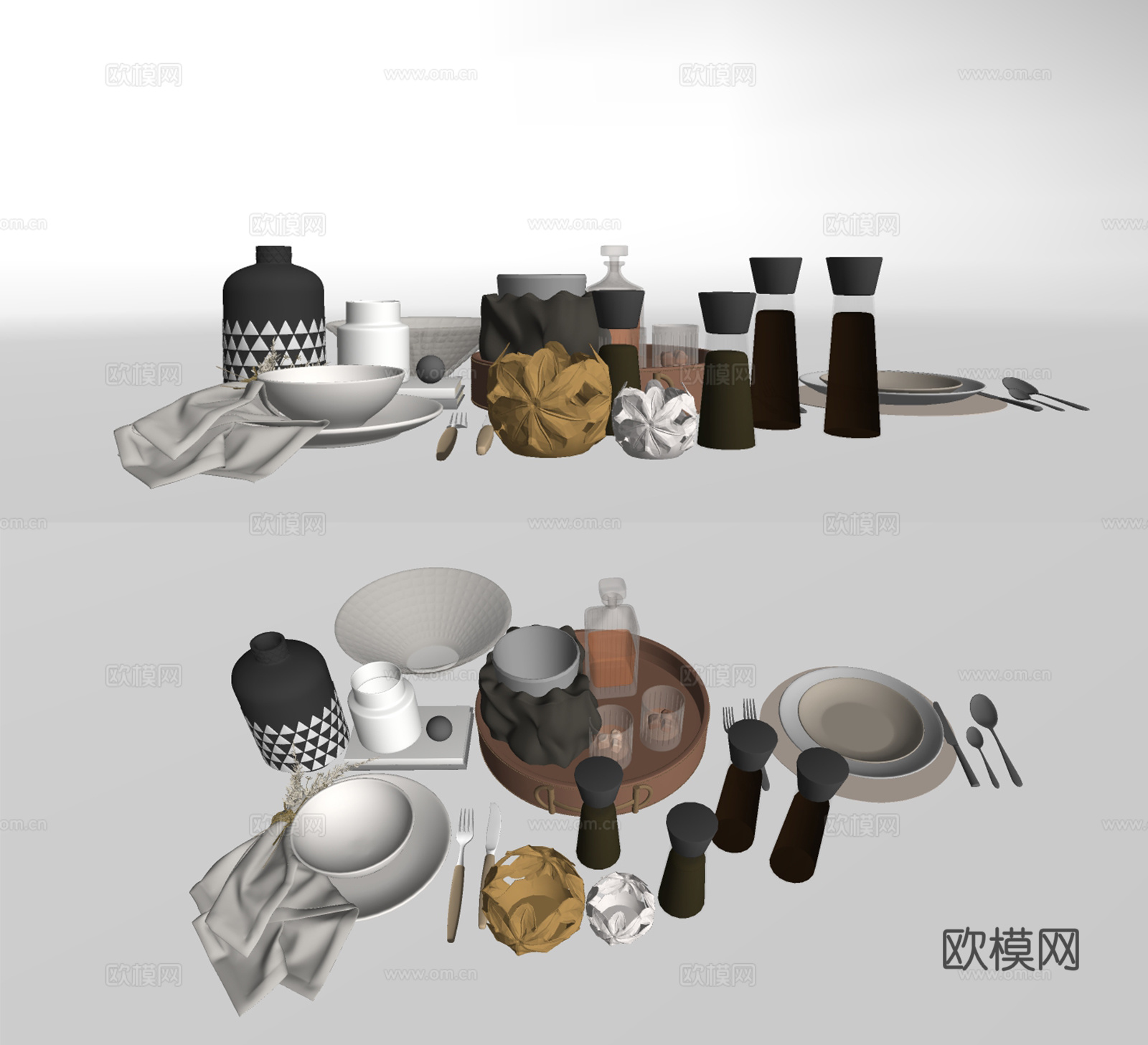 现代餐具餐巾刀叉su模型下载