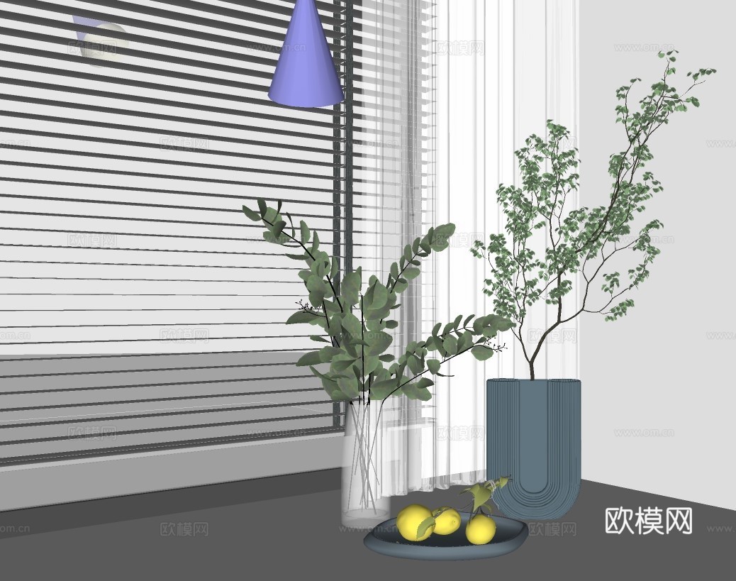 现代绿植花瓶摆件su模型下载