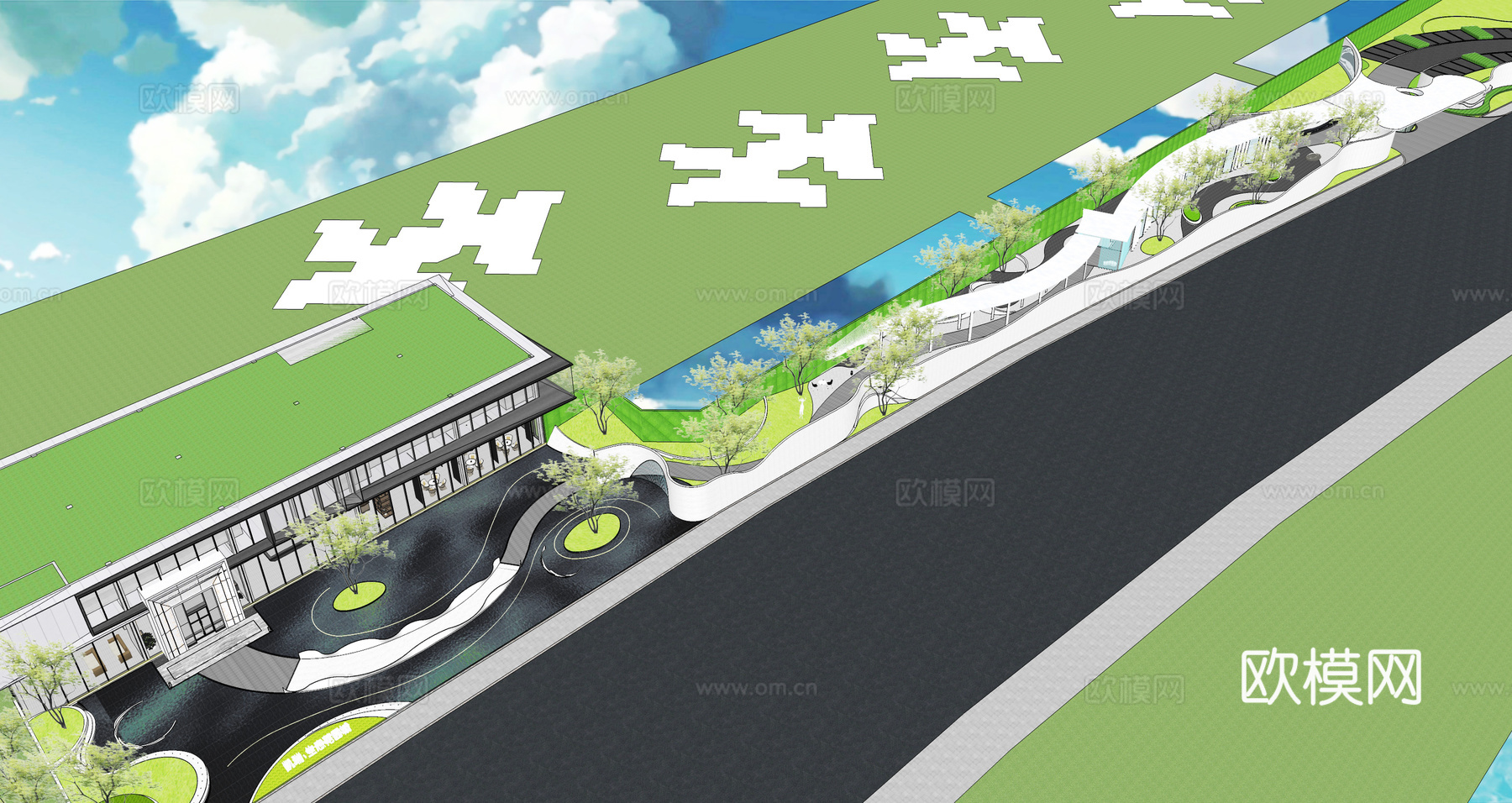 现代曲线廊架su模型下载