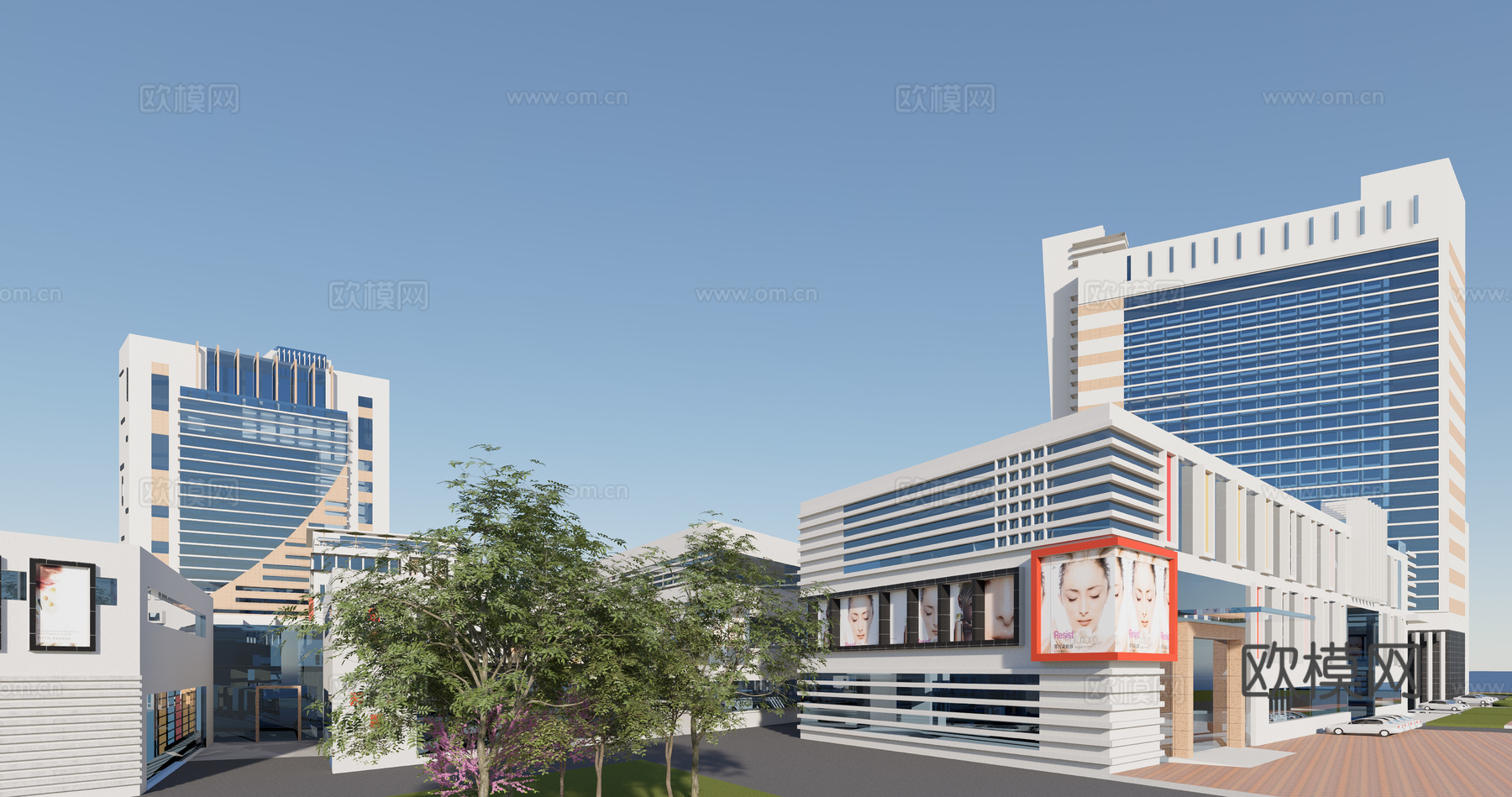 现代商业综合楼外观su模型下载