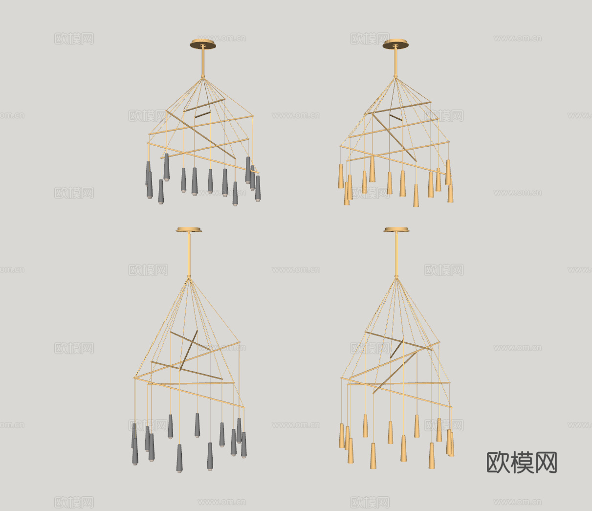 现代金属吊灯su模型下载