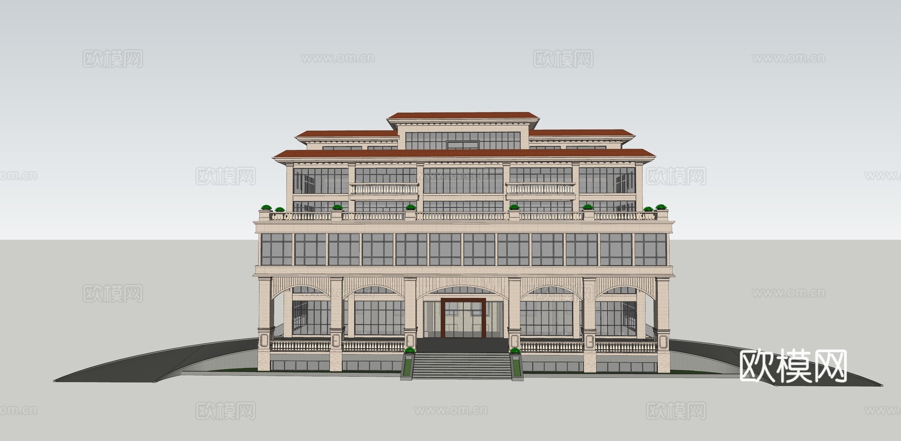 欧式办公楼建筑外观su模型下载