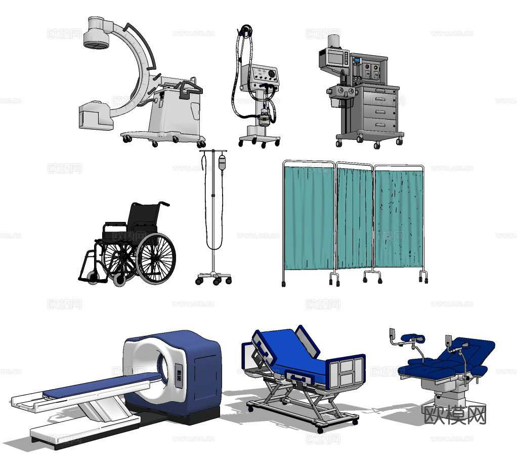 现代病床医疗设备组合su模型