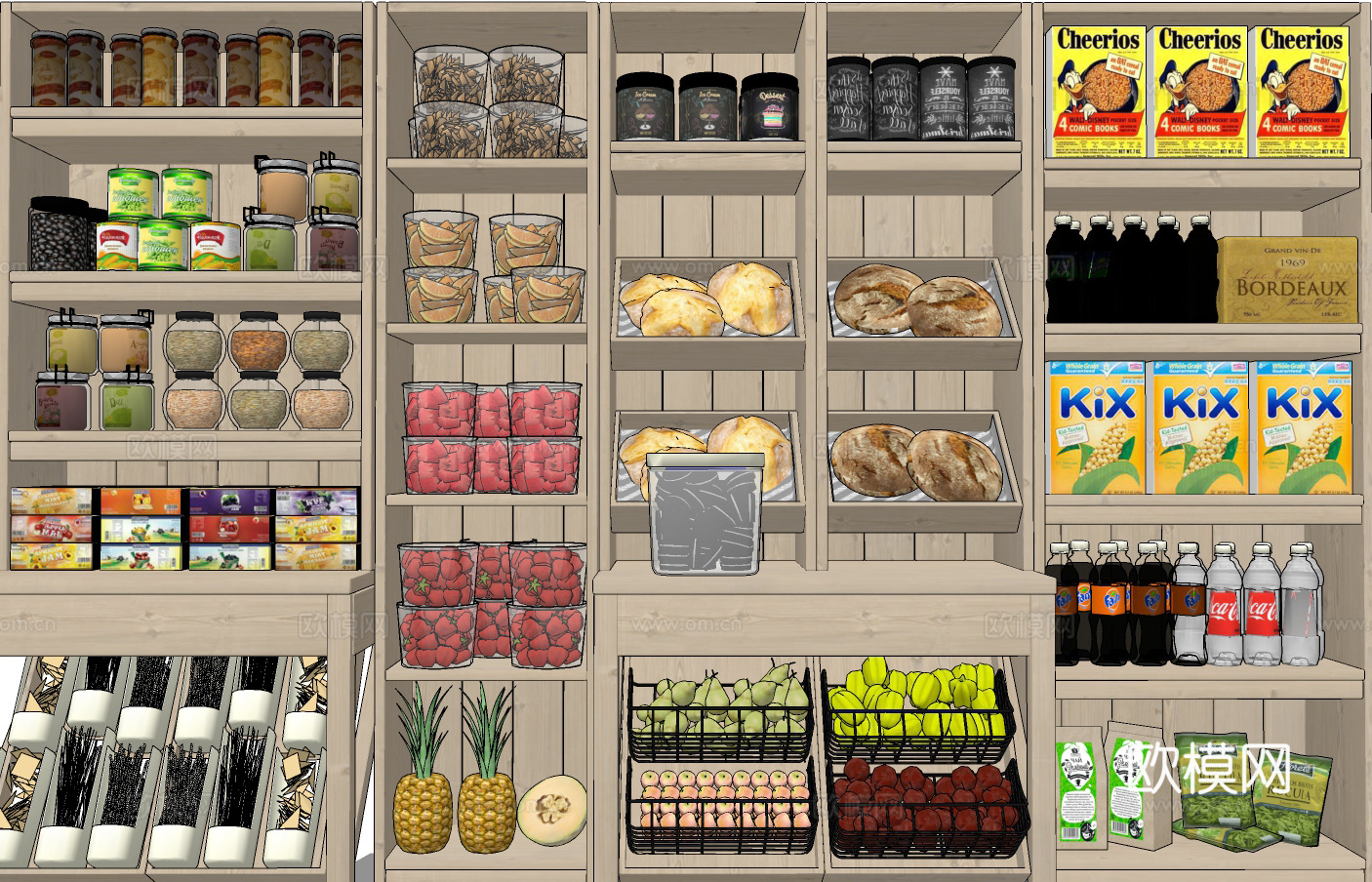 现代超市食品货架su模型下载