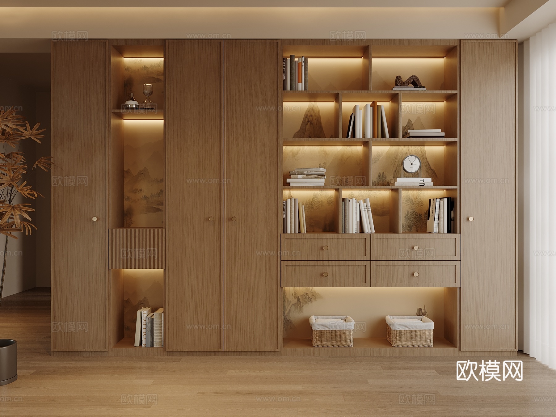 新中式书柜3d模型下载