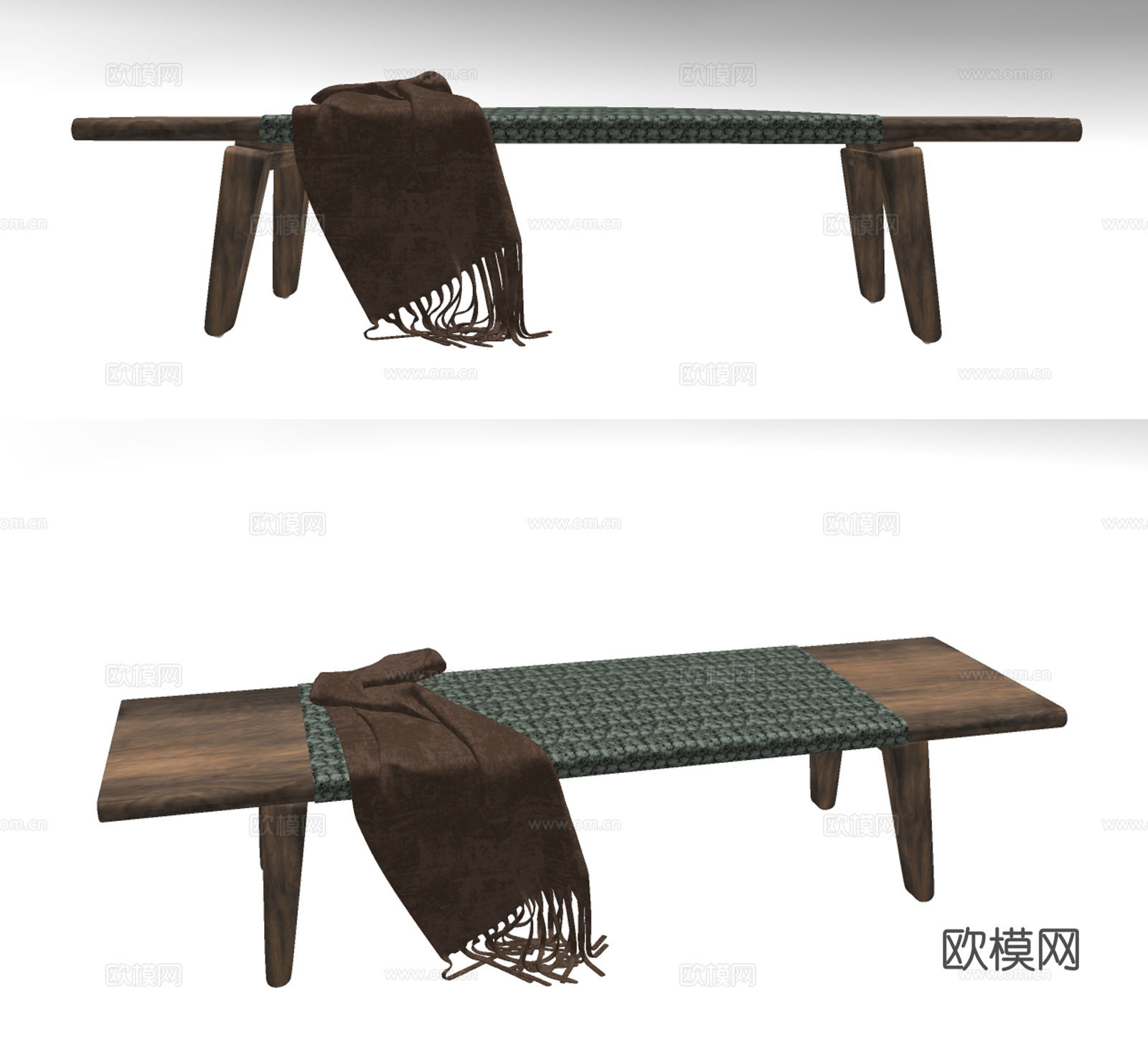 现代木质长凳su模型下载