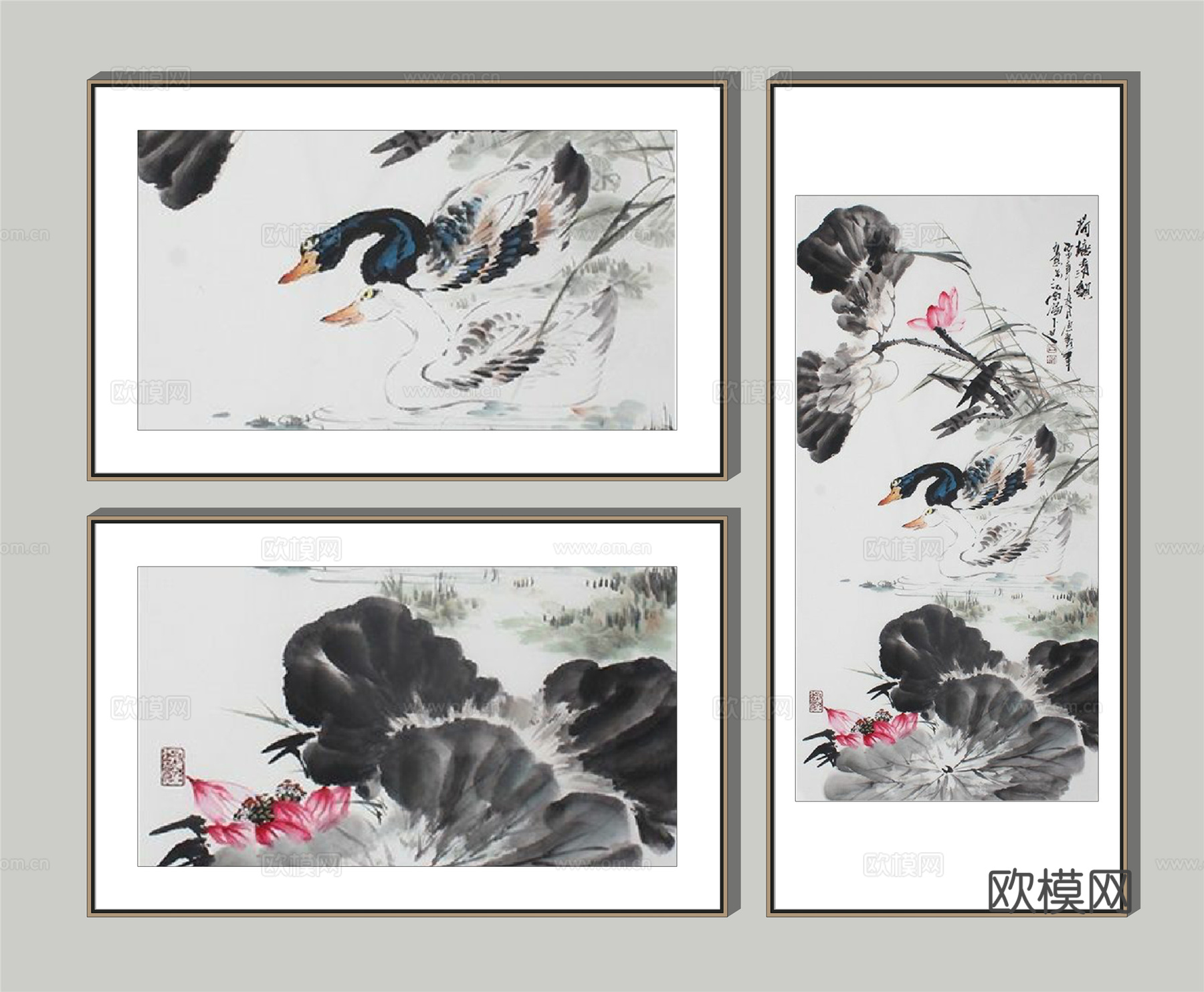 新中式装饰画su模型下载