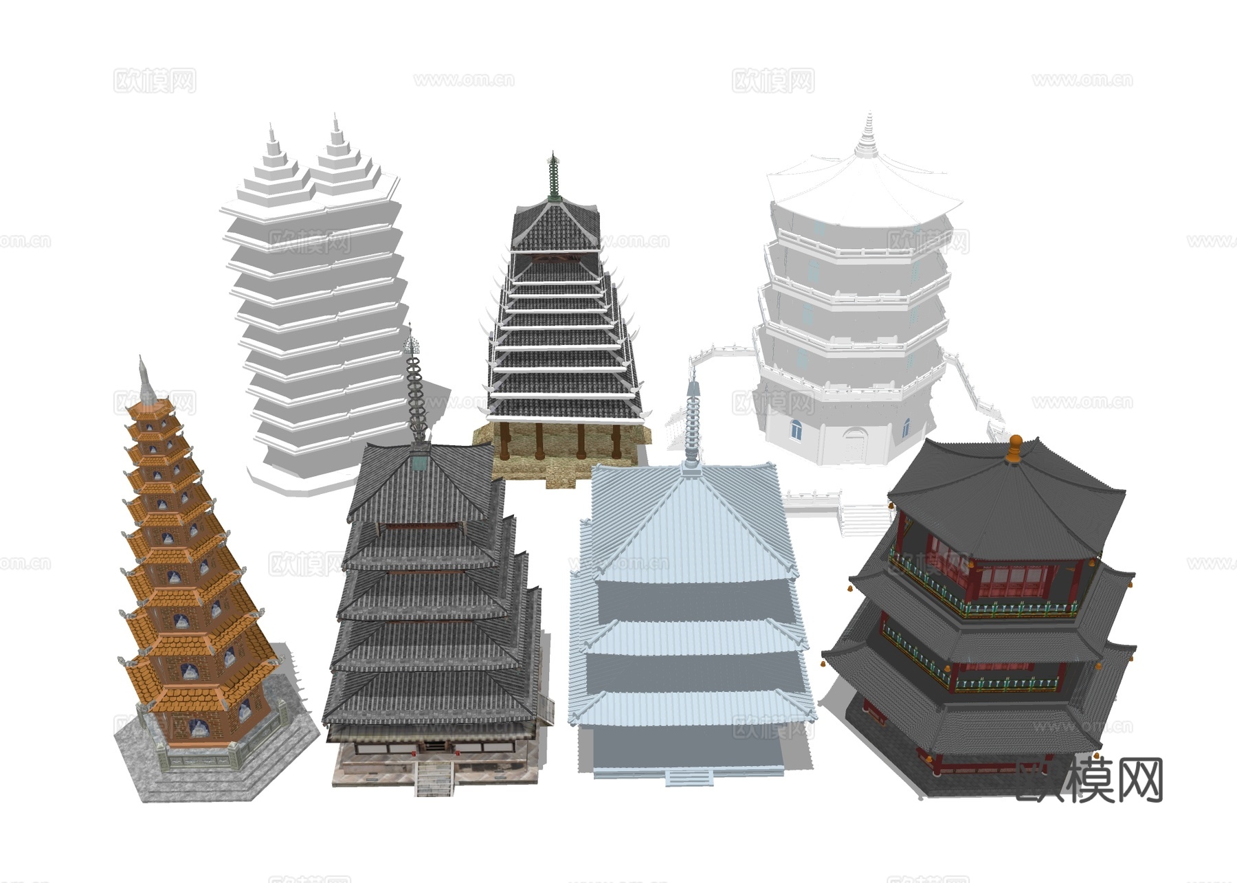 中式古塔寺塔 宝塔建筑 古建su模型下载