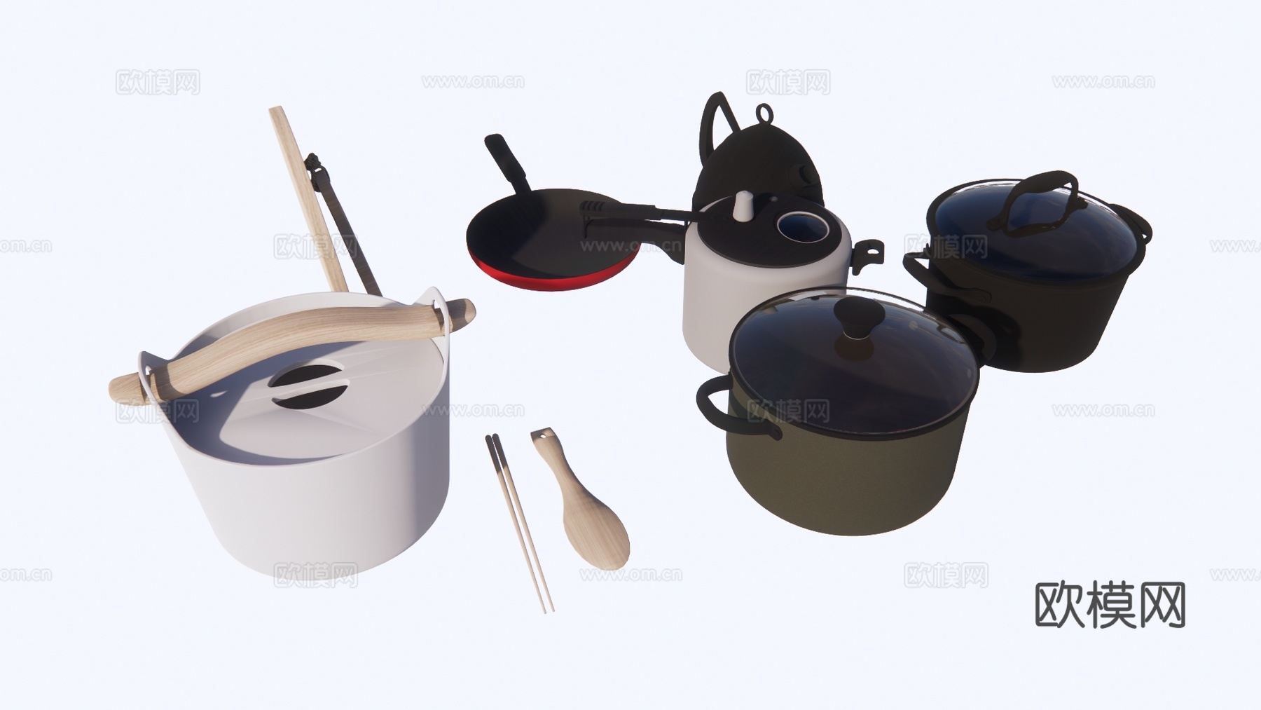 现代锅具厨房用品su模型下载