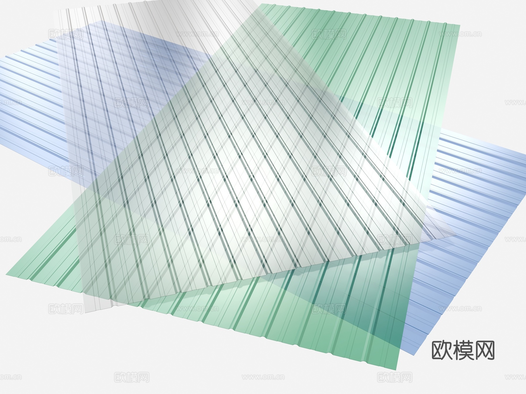 现代彩钢瓦 透明玻璃钢 透明代彩钢瓦 简易房屋顶 铁皮瓦 铁3d模型