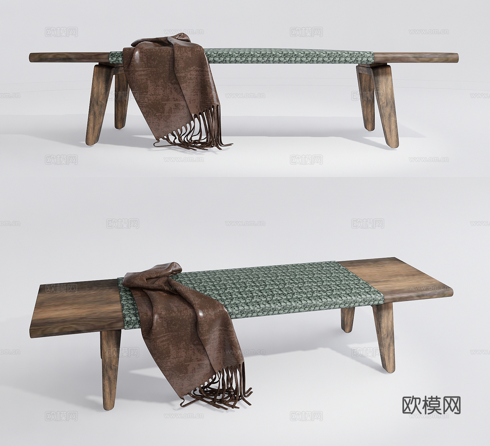 现代木质长凳su模型下载
