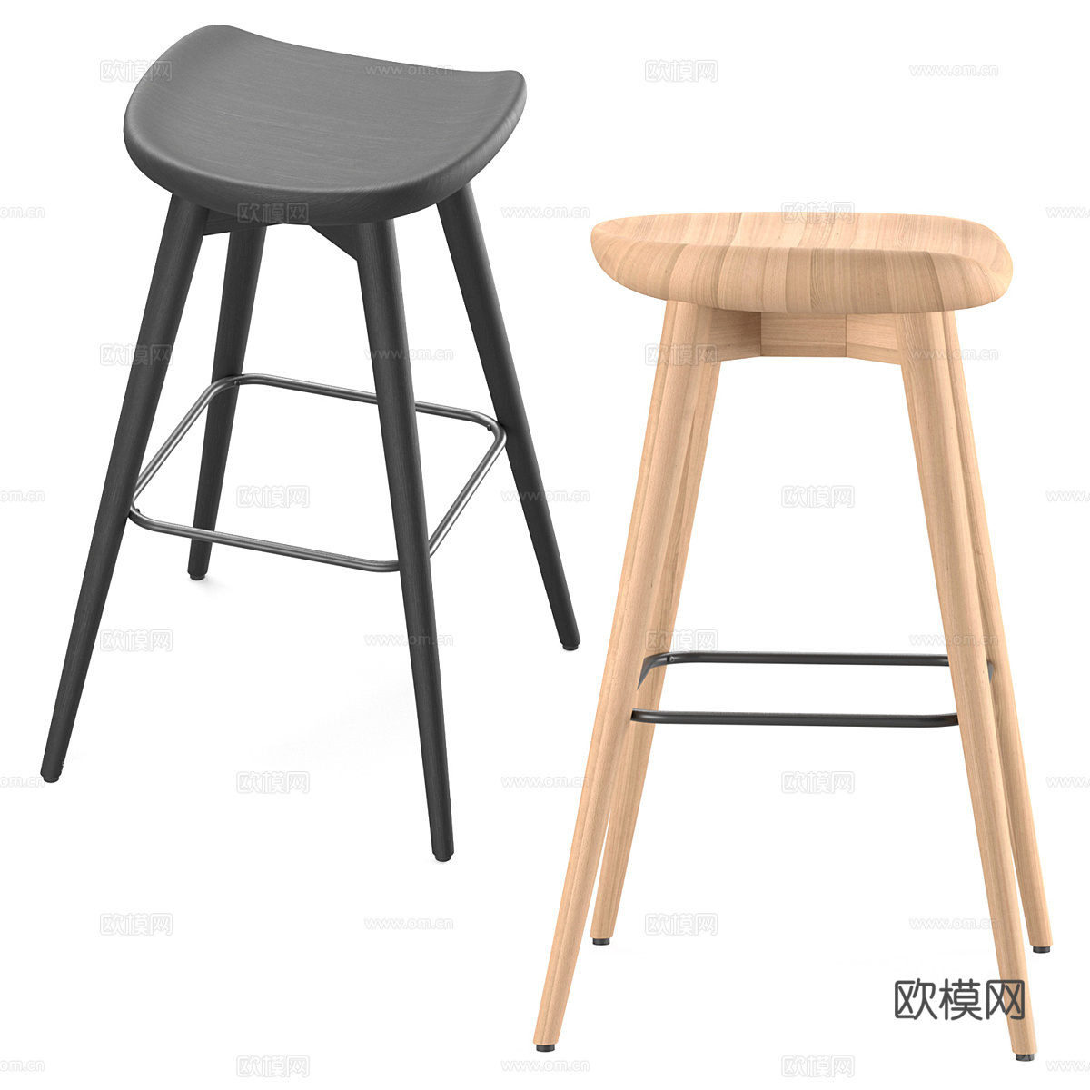 现代意式木质吧台椅3d模型