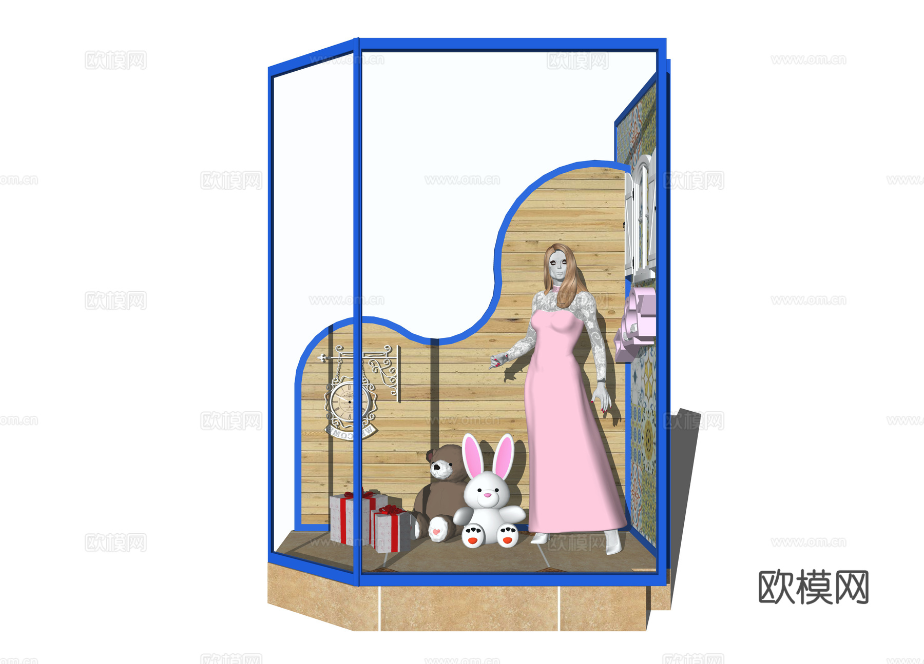 现代服装店橱窗su模型下载