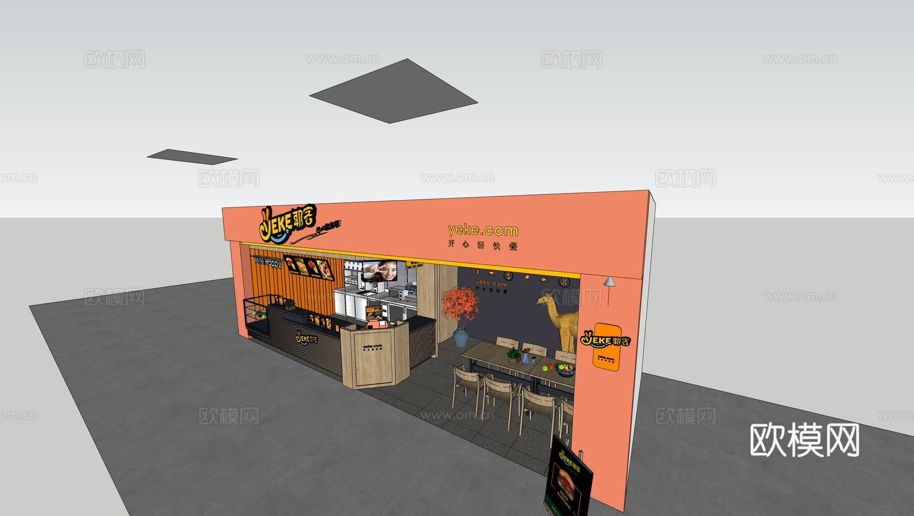 现代快餐店 小吃店su模型下载