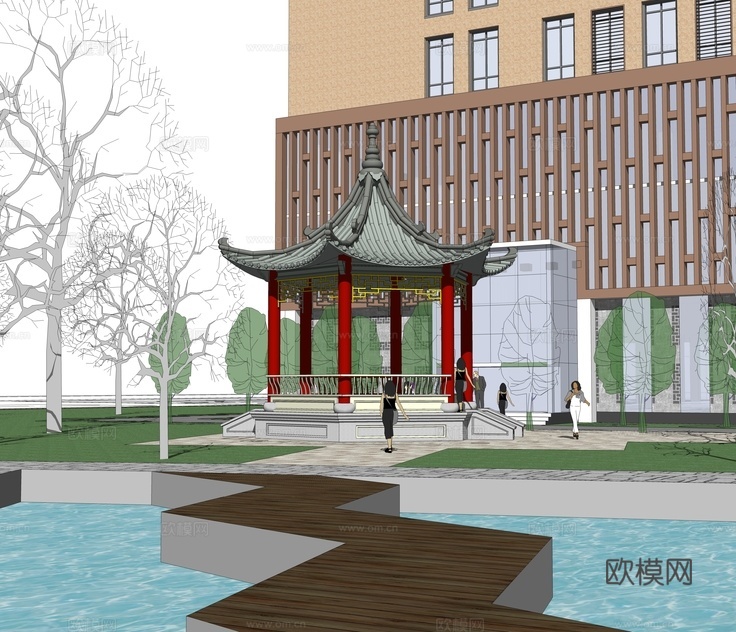现代医院建筑外观su模型下载