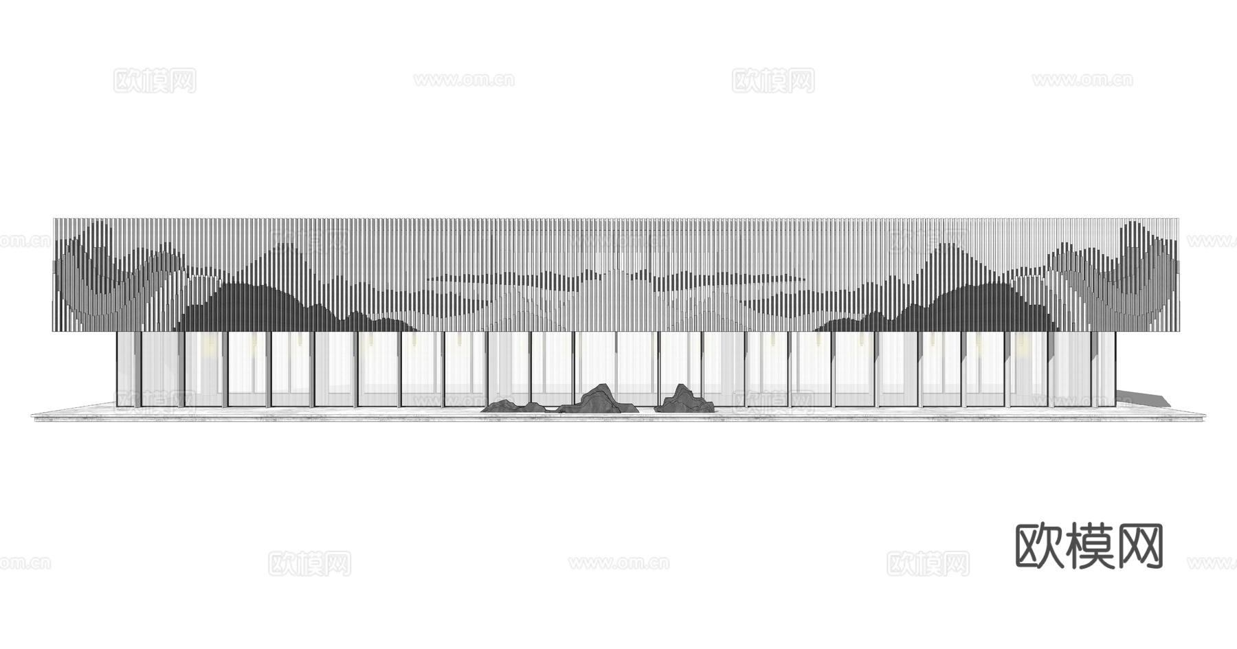 新中式售楼部建筑su模型下载